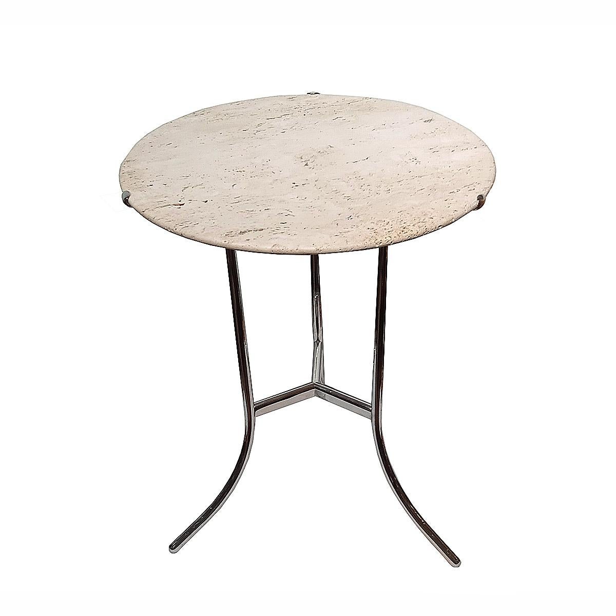 Hand-Crafted Side Table by Cedric Hartman, in Travertine Marble and Nickel-Plated Brass