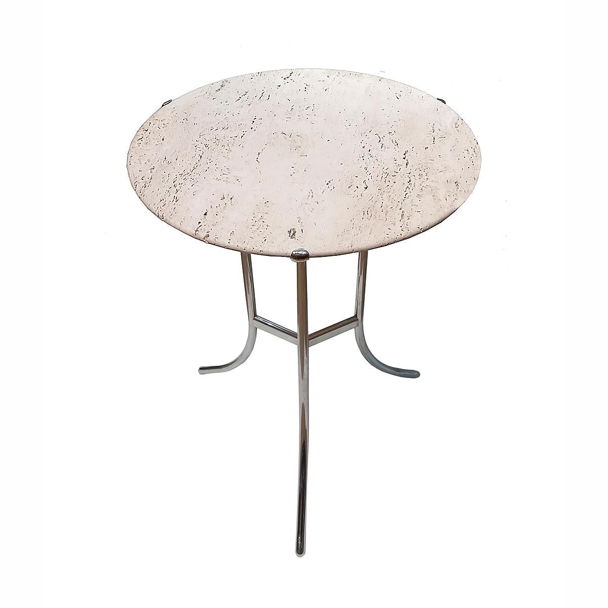 Side Table by Cedric Hartman, in Travertine Marble and Nickel-Plated Brass In Good Condition In New York, NY