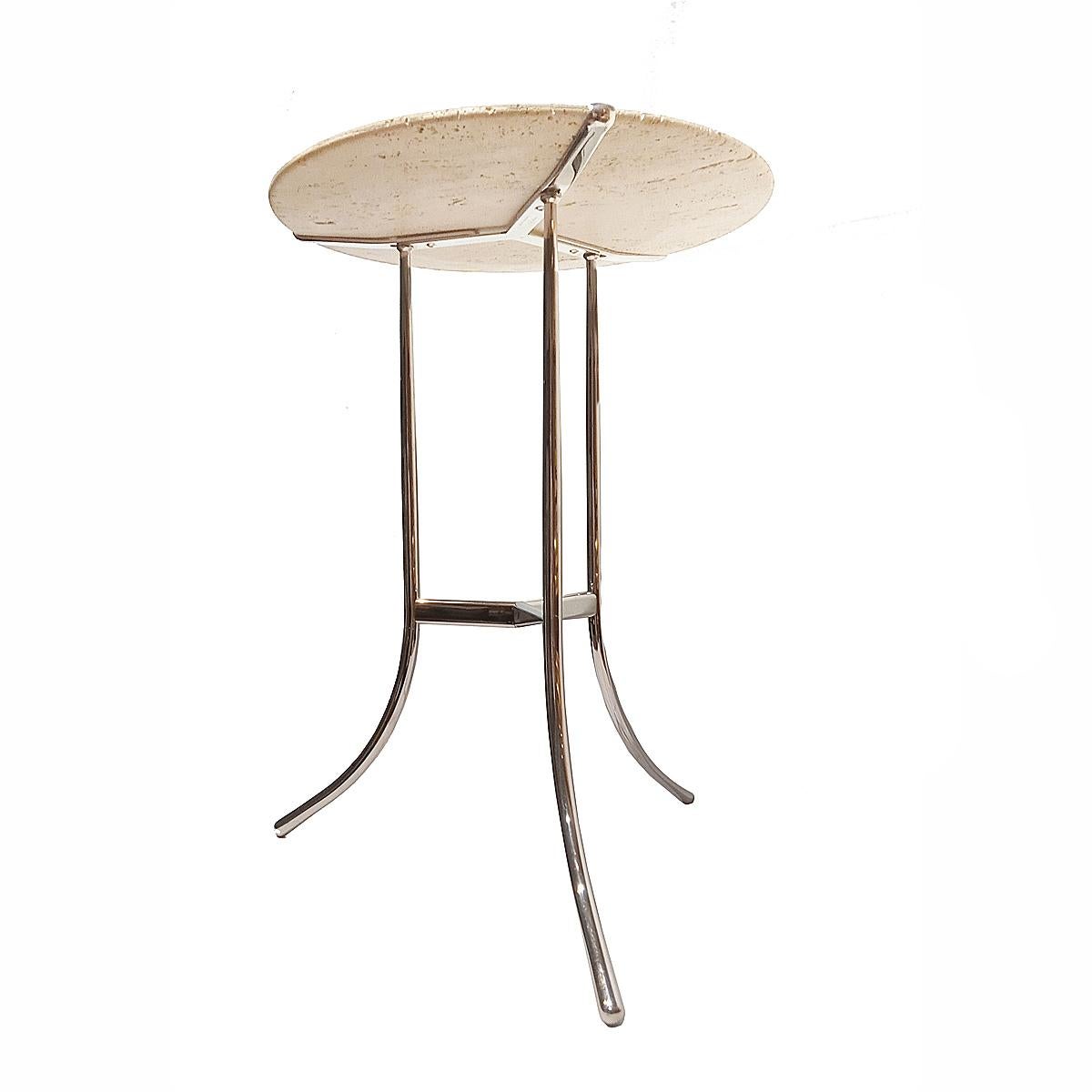Side Table by Cedric Hartman, in Travertine Marble and Nickel-Plated Brass 1