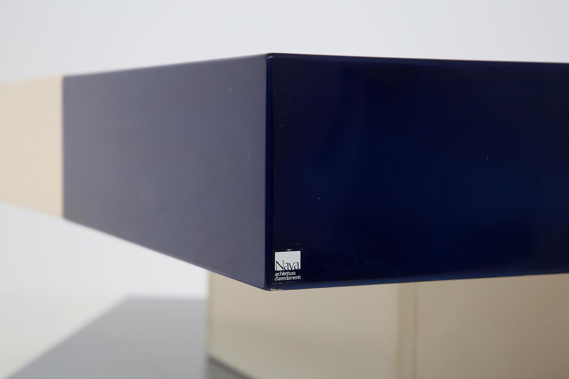 Side Table by Cesare Augusto Nava in White and Blue Lacquered Wood, Certificate 4