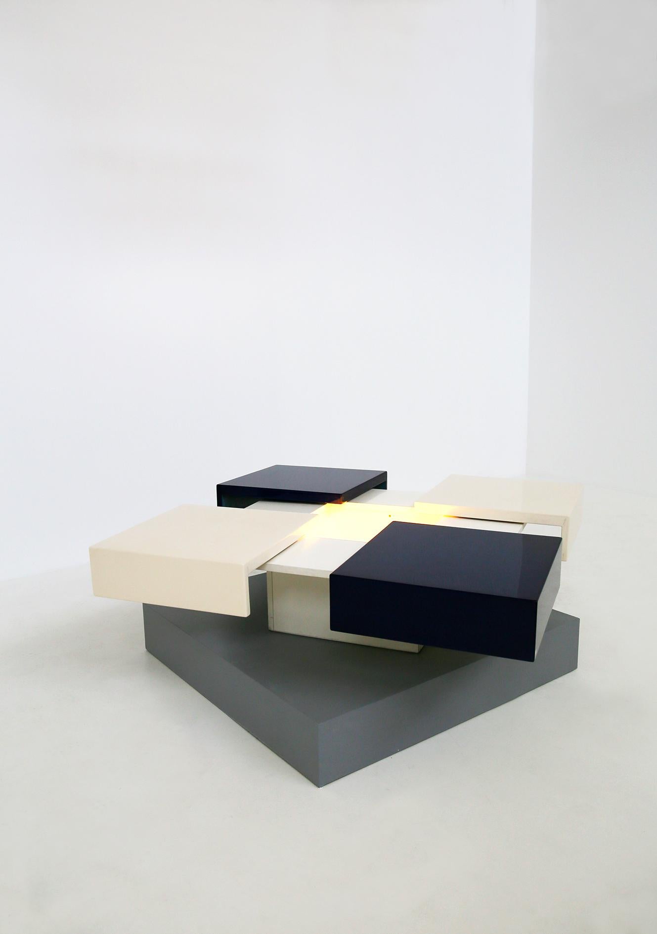 Italian Side Table by Cesare Augusto Nava in White and Blue Lacquered Wood, Certificate