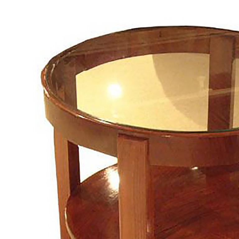 Table en bois avec plateau en verre fabriquée par G. Mauser. Cert. d'origine Budapest/Hongrie.
