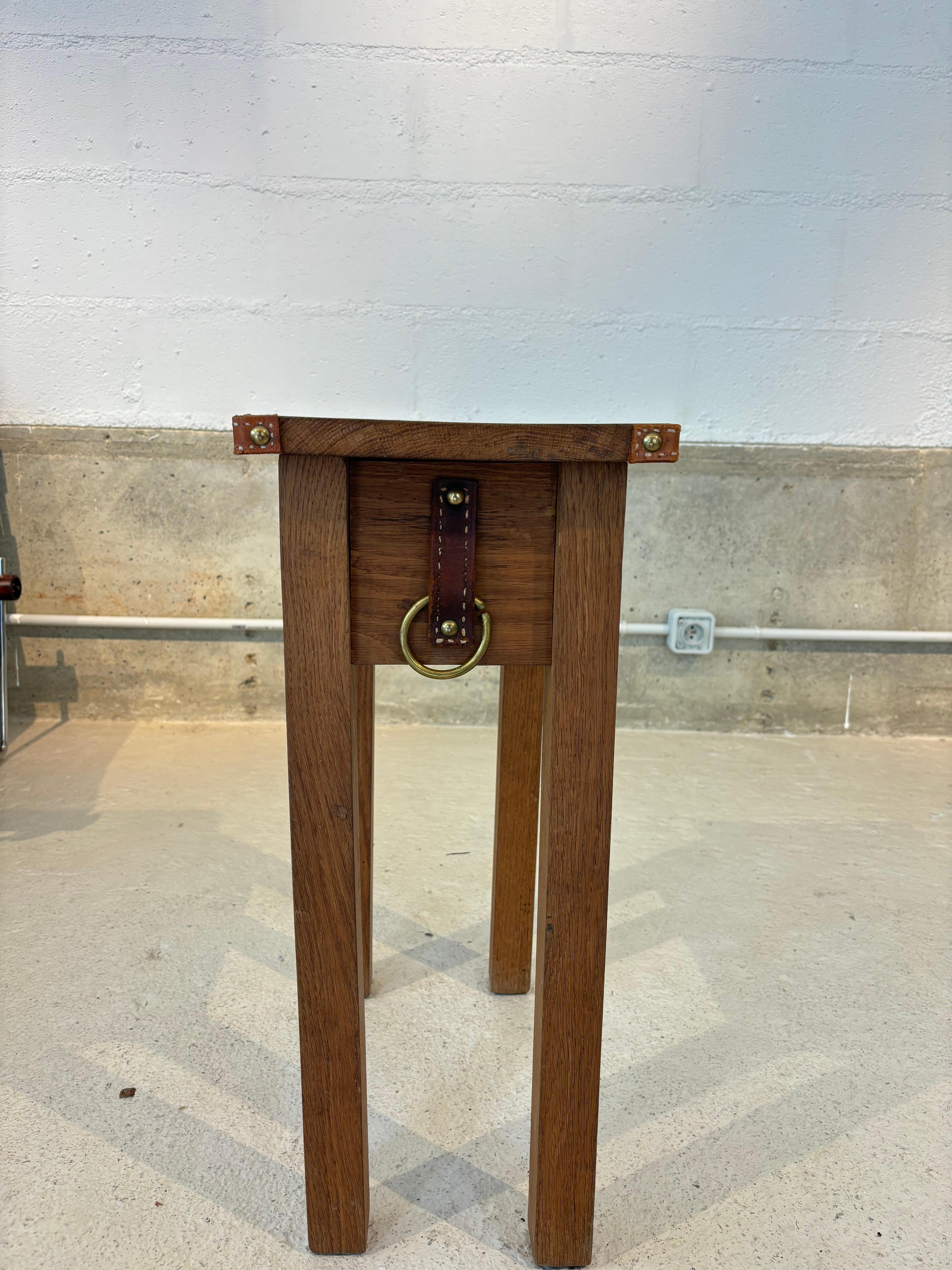 Leather Side table by Jacques Adnet For Sale