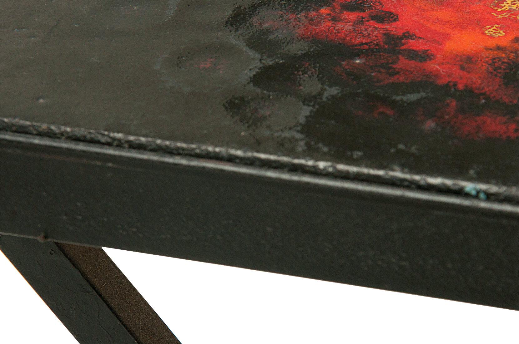 Mid-20th Century Side Table by Jean and Robert Cloutier, Ceramic on Lava, Red, Black, France 1950
