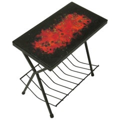 Side Table by Jean and Robert Cloutier, Ceramic on Lava, Red, Black, France 1950
