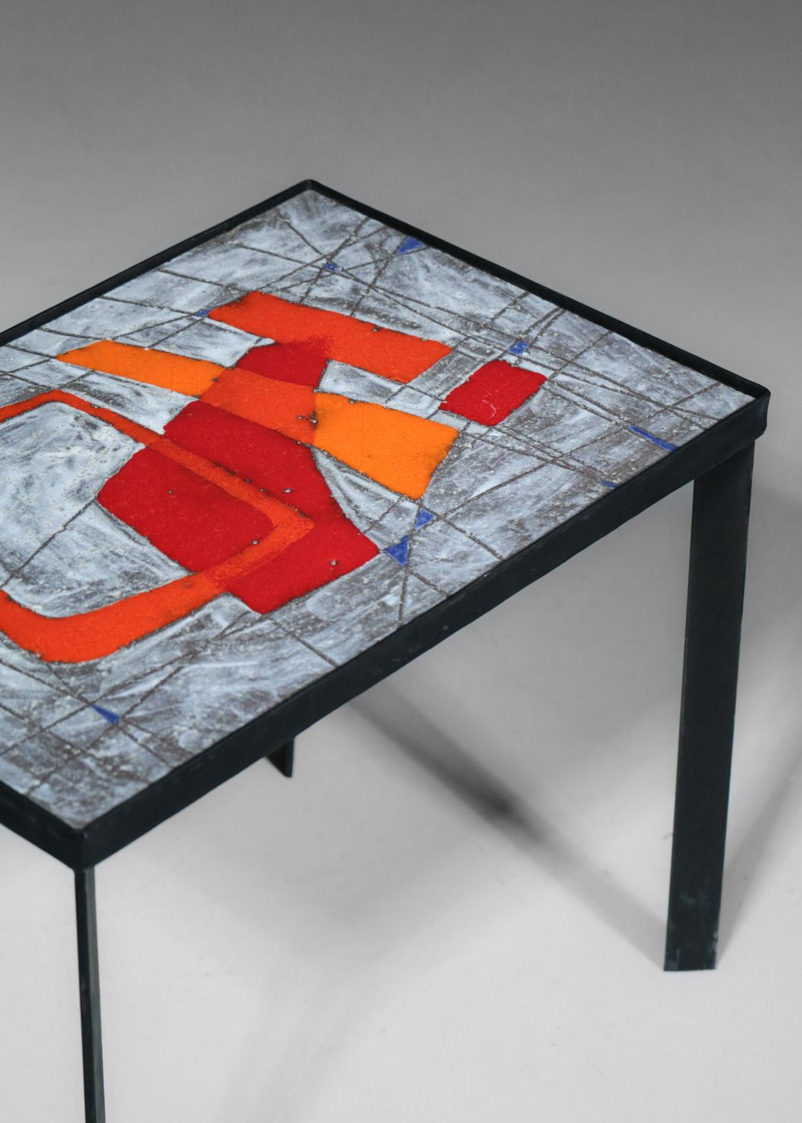 Mid-Century Modern Side Table by Jean and Robert Cloutier Enameled Lava Stone