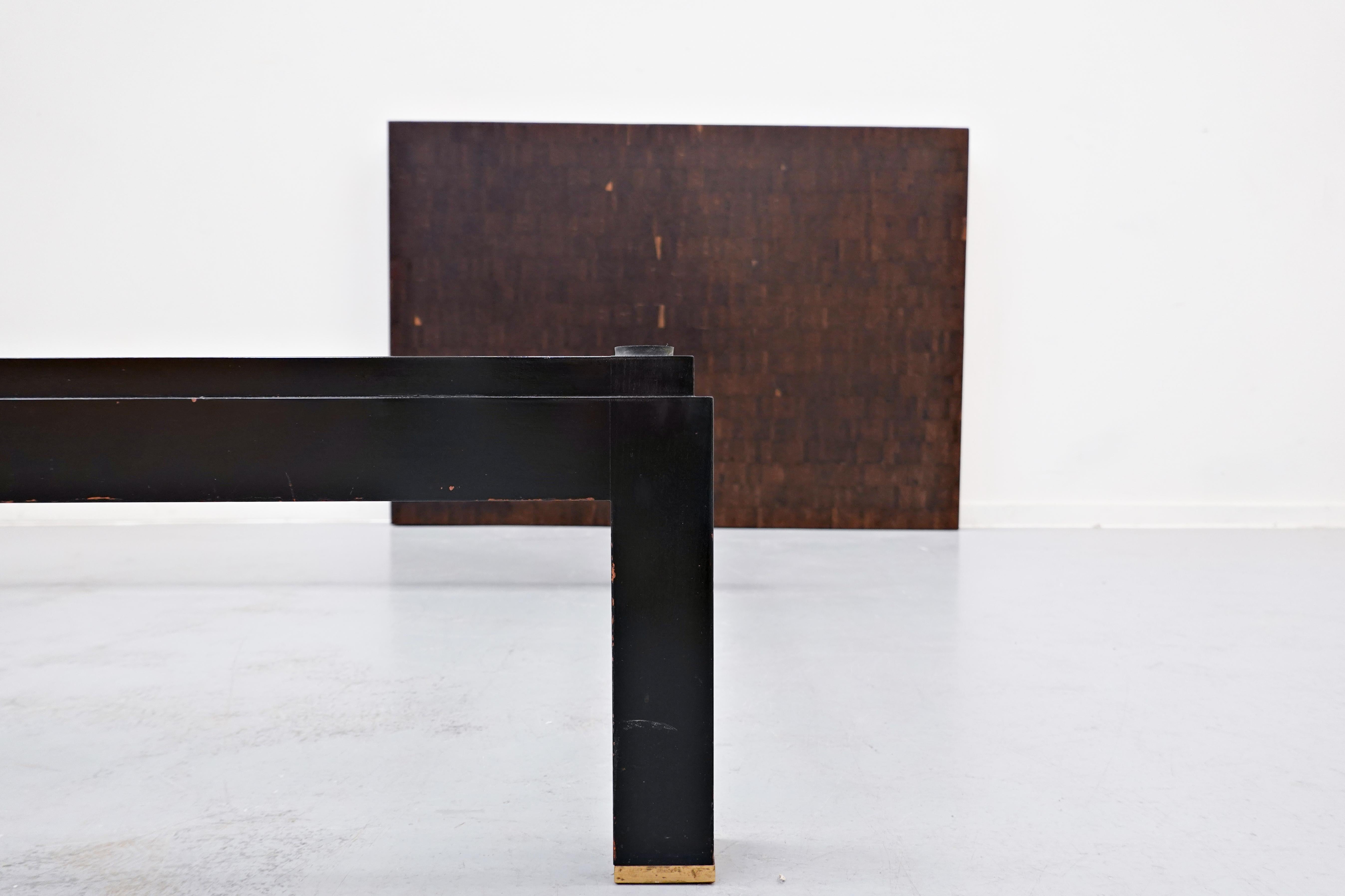 Side Table by Jules Wabbes, Wood and Brass, Belgium, 1960s For Sale 4