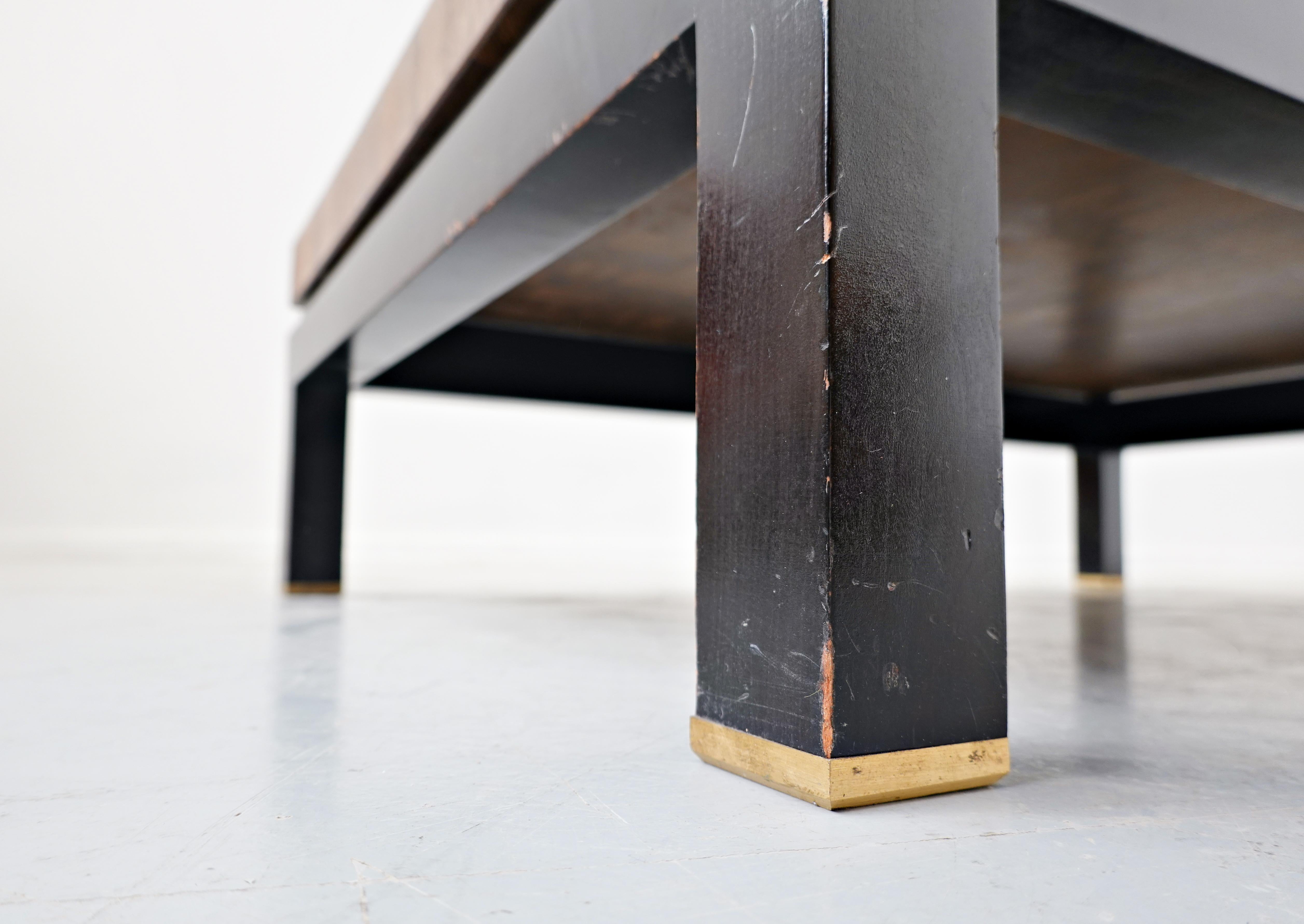 Side table by Jules Wabbes, wood and brass, Belgium, 1960s.