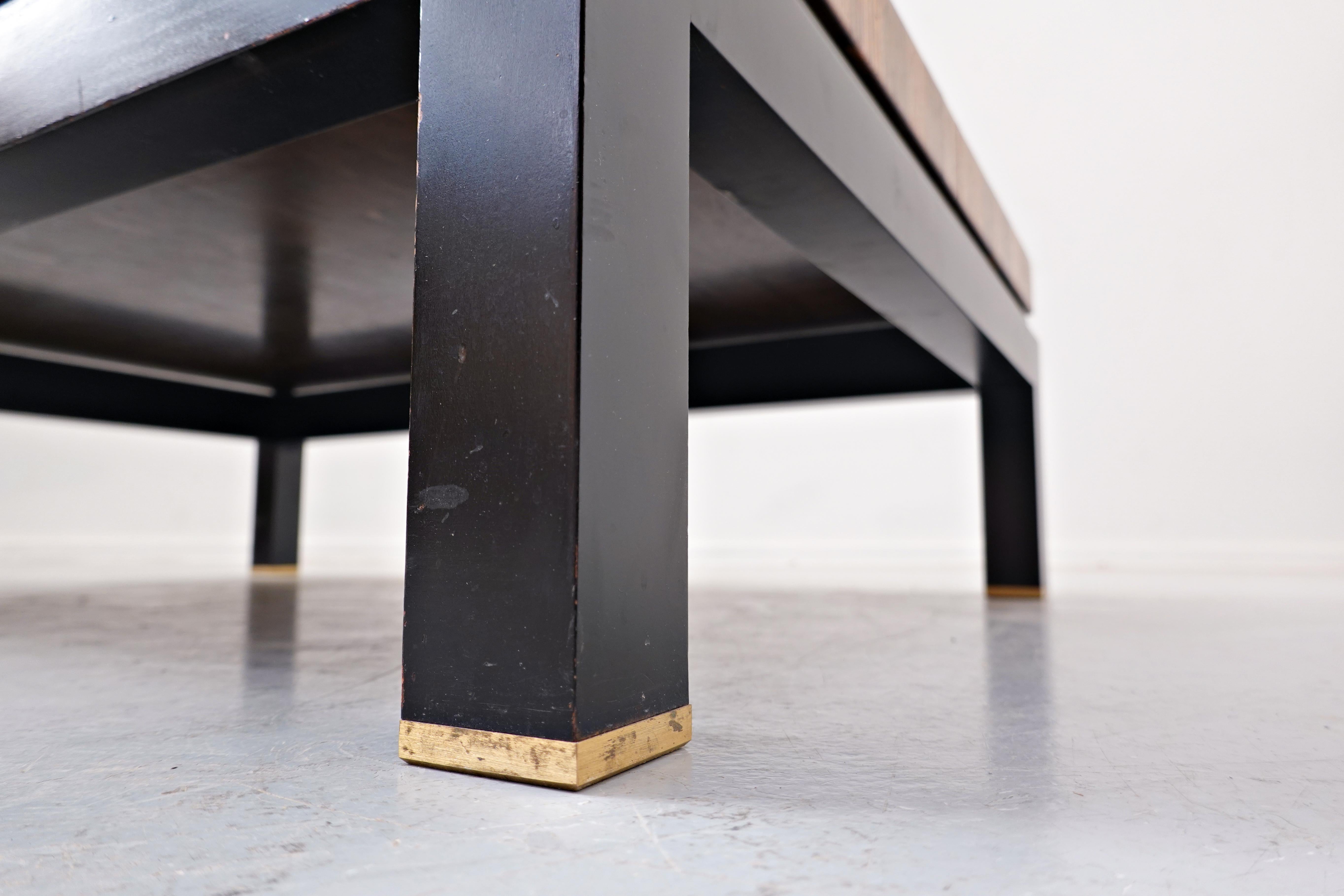 Mid-Century Modern Side Table by Jules Wabbes, Wood and Brass, Belgium, 1960s For Sale