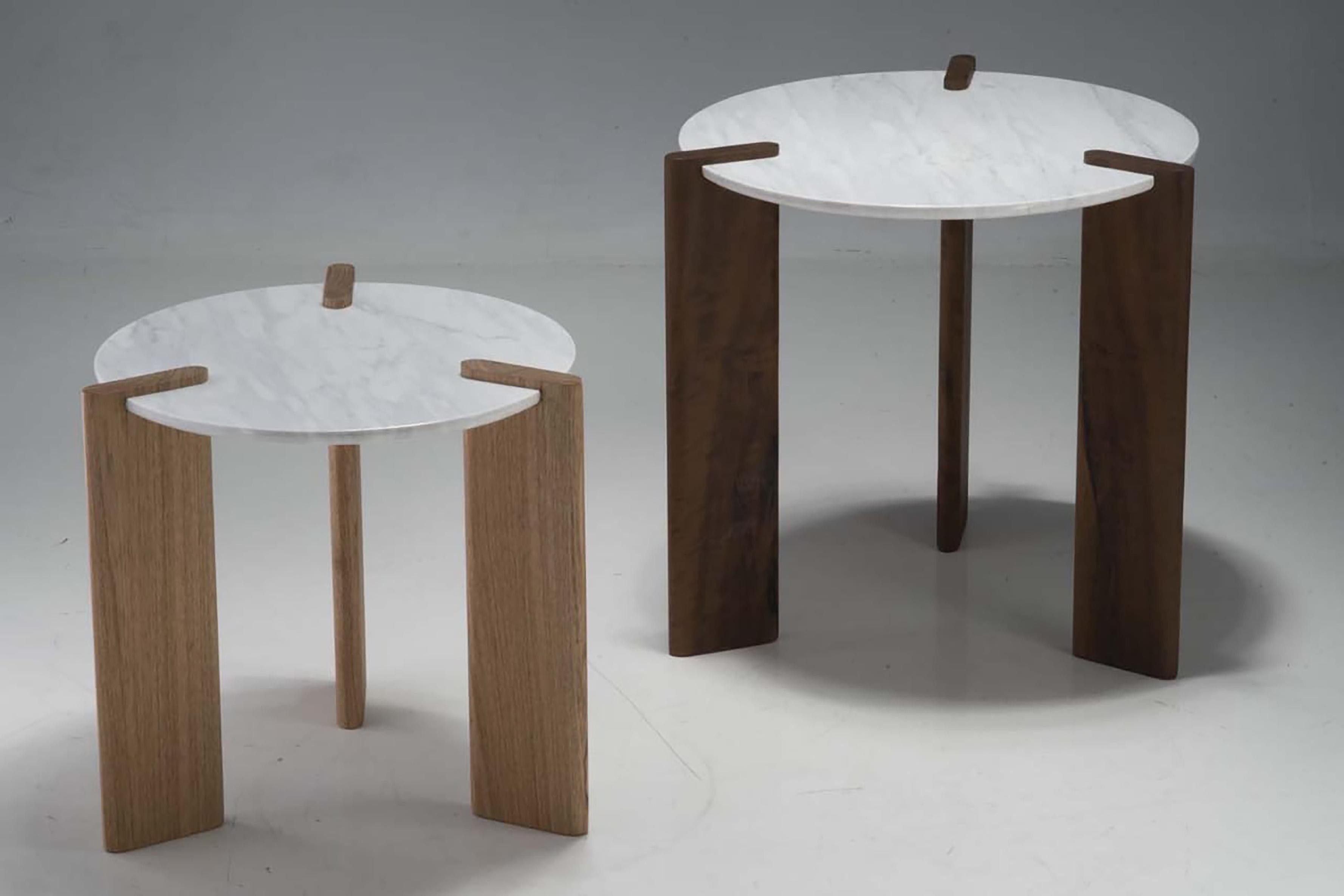 Modern Side Table by Juliana Vasconcellos in Brazilian Solid Wood and Carrara Marble
