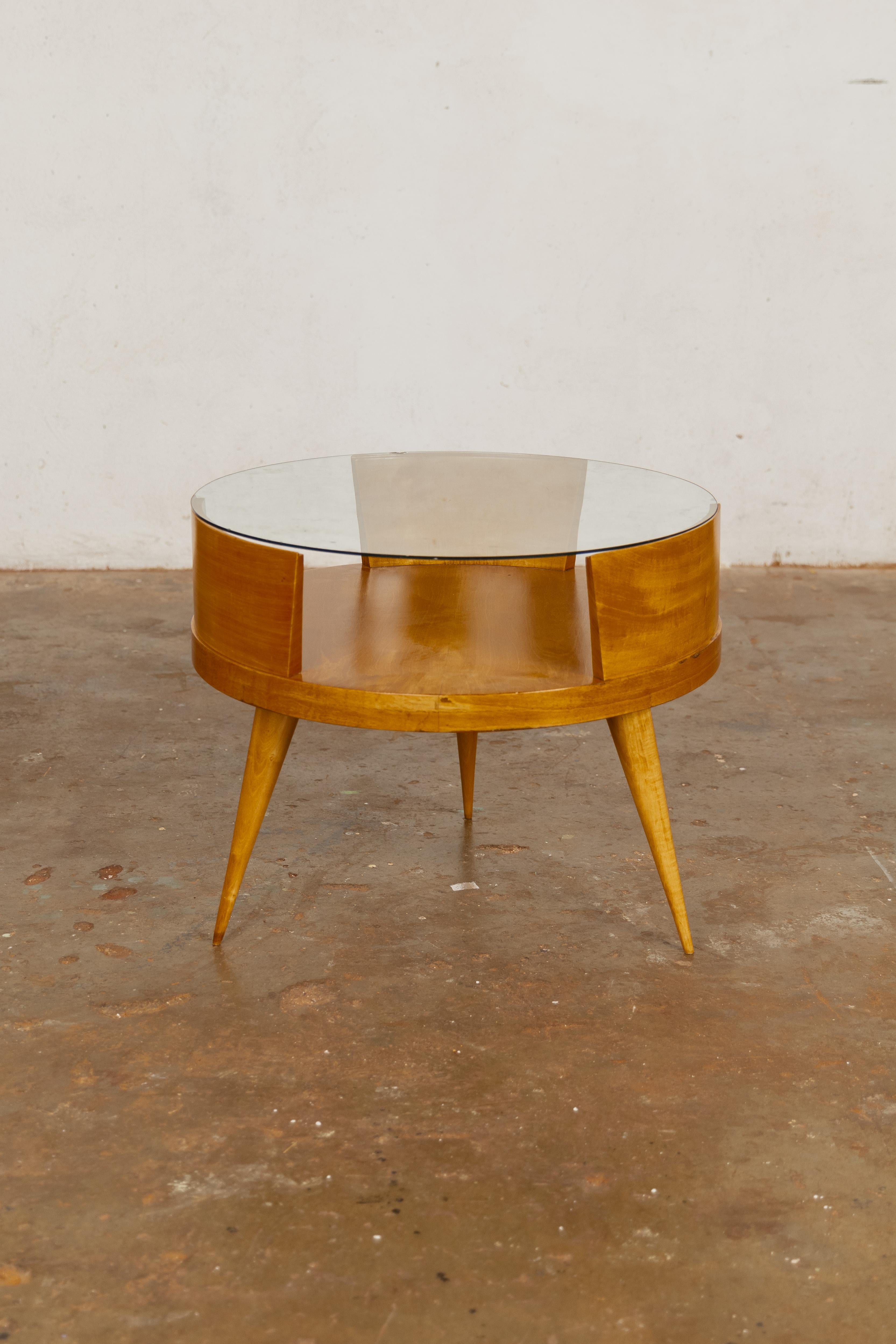 Side table designed by Martin Eisler for FORMA S/A in Ivory Wood and glass top.
