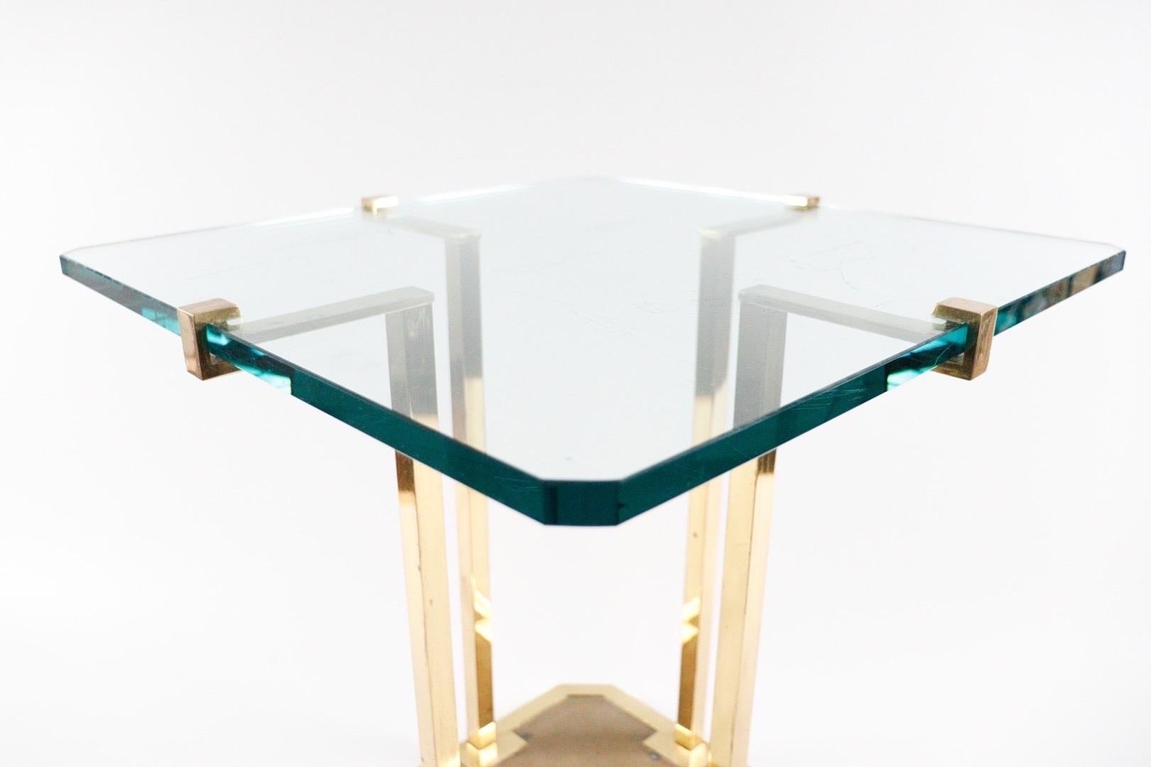 Dutch Side Table by Peter Ghyczy for Ghyczy + Co Design, Polished Brass and Glass 1970 For Sale