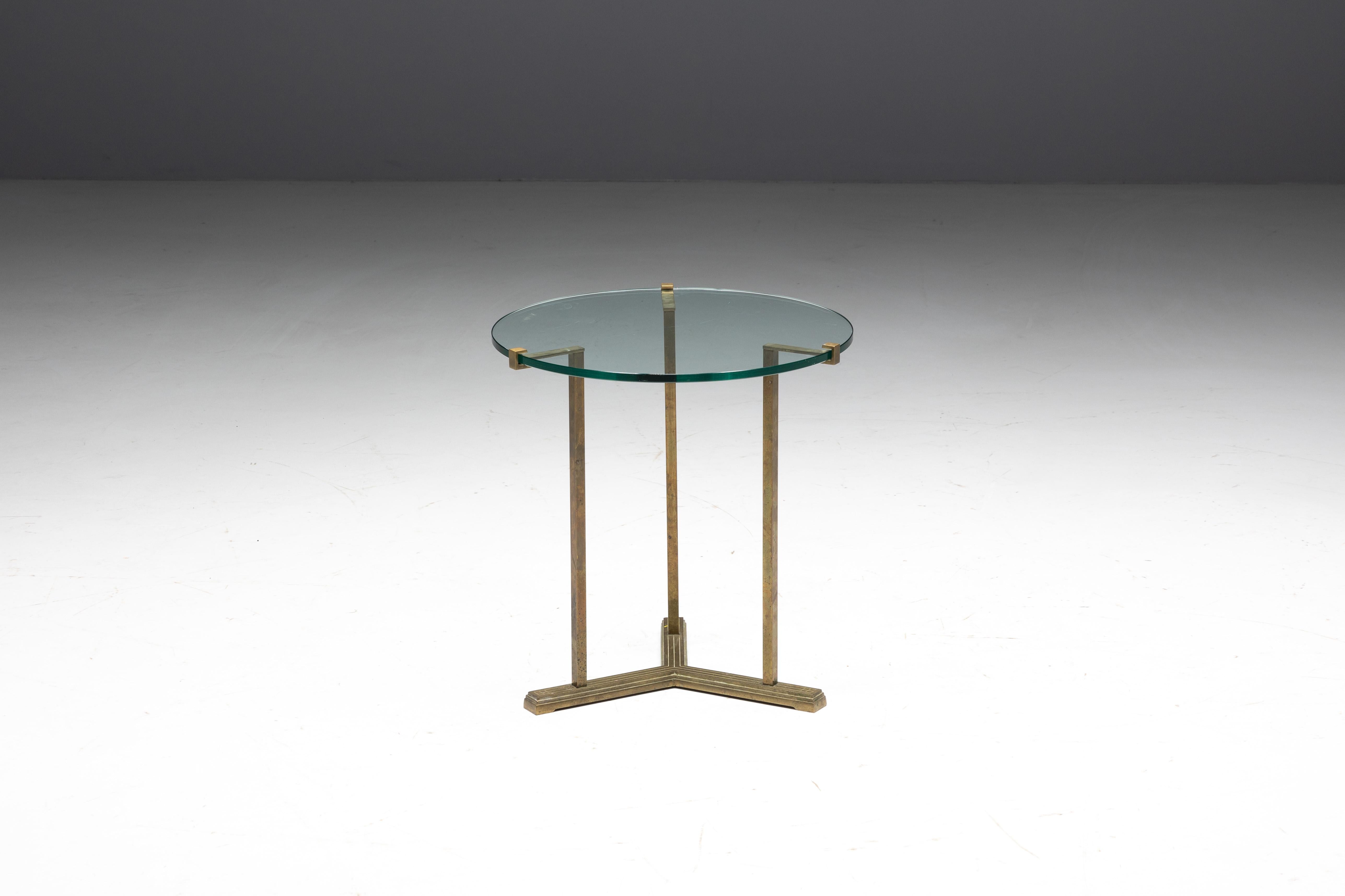 Hollywood Regency Side Table by Peter Ghyczy in Brass and Glass, Netherlands, 1970s For Sale