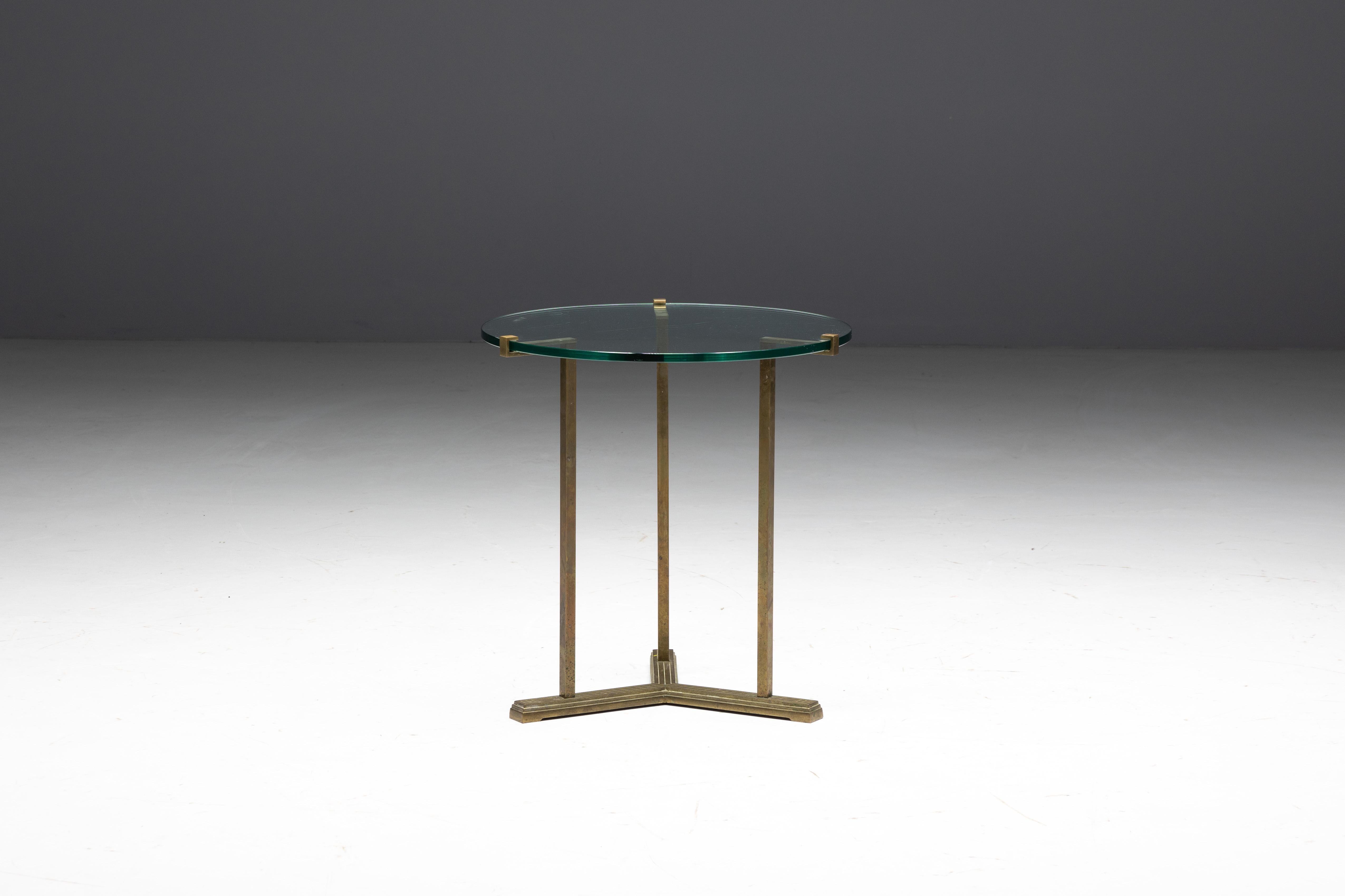 Dutch Side Table by Peter Ghyczy in Brass and Glass, Netherlands, 1970s For Sale