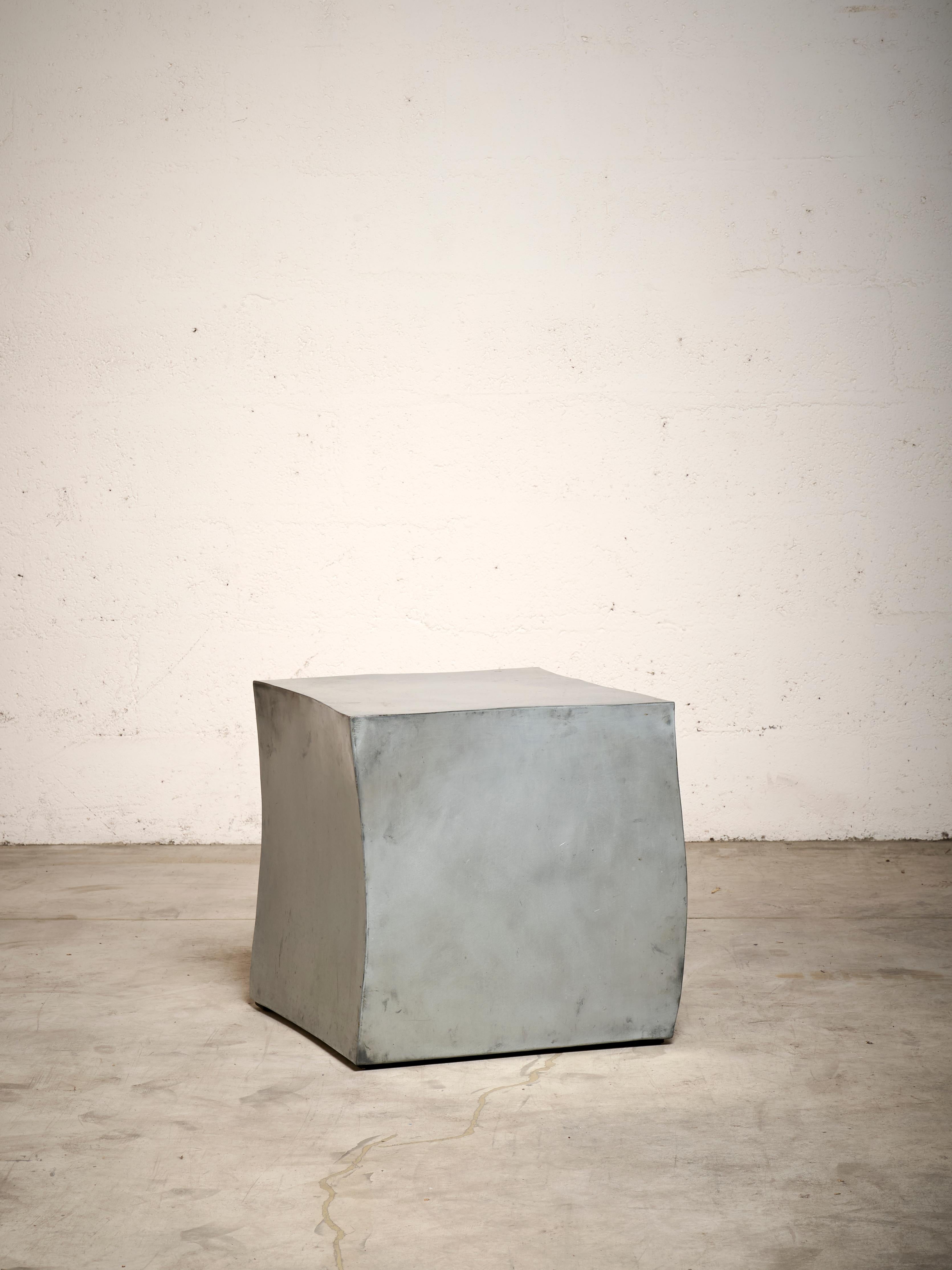 Cubic side table in zinc