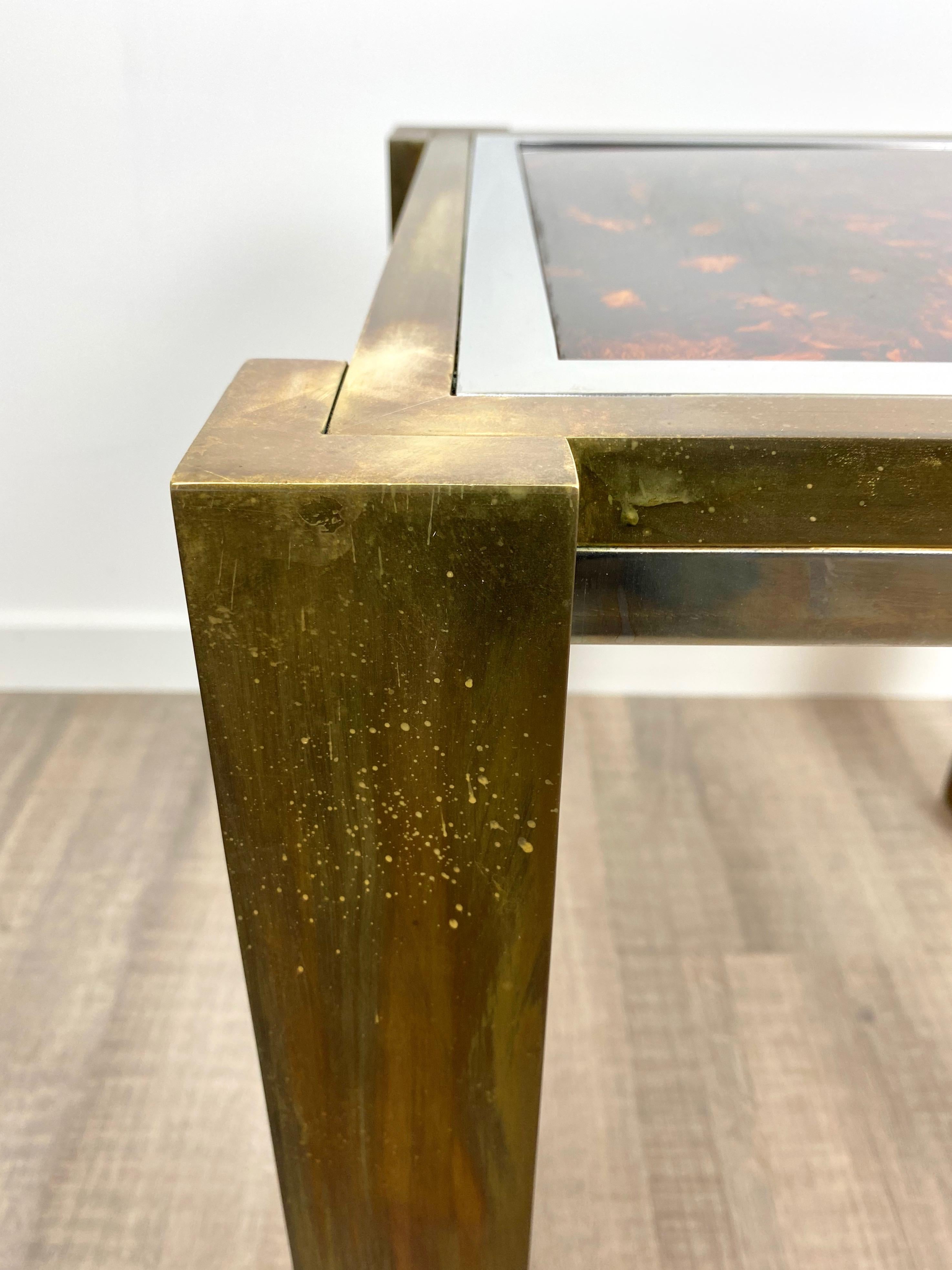 Side Table by Romeo Rega in Faux Tortoise Shell Brass Chrome, Italy, 1970s 3