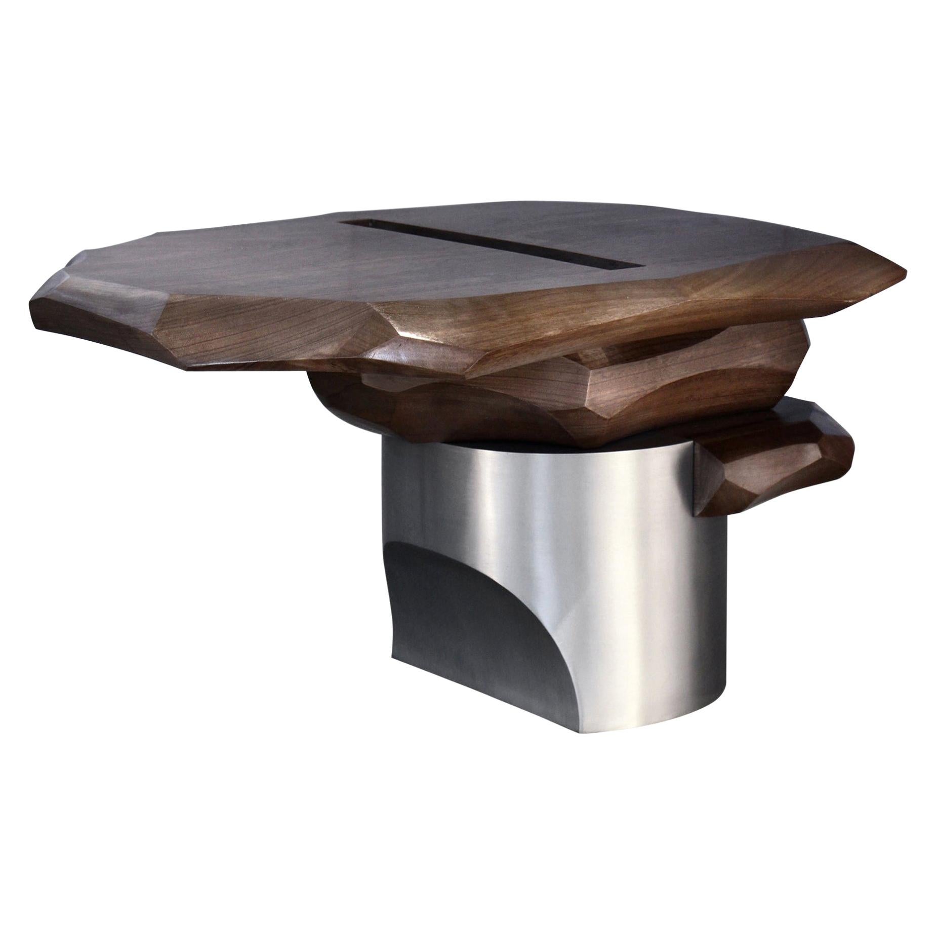 Side Table by Todomuta Studio Medium Size American Walnut Aluminum Brown&Silver For Sale