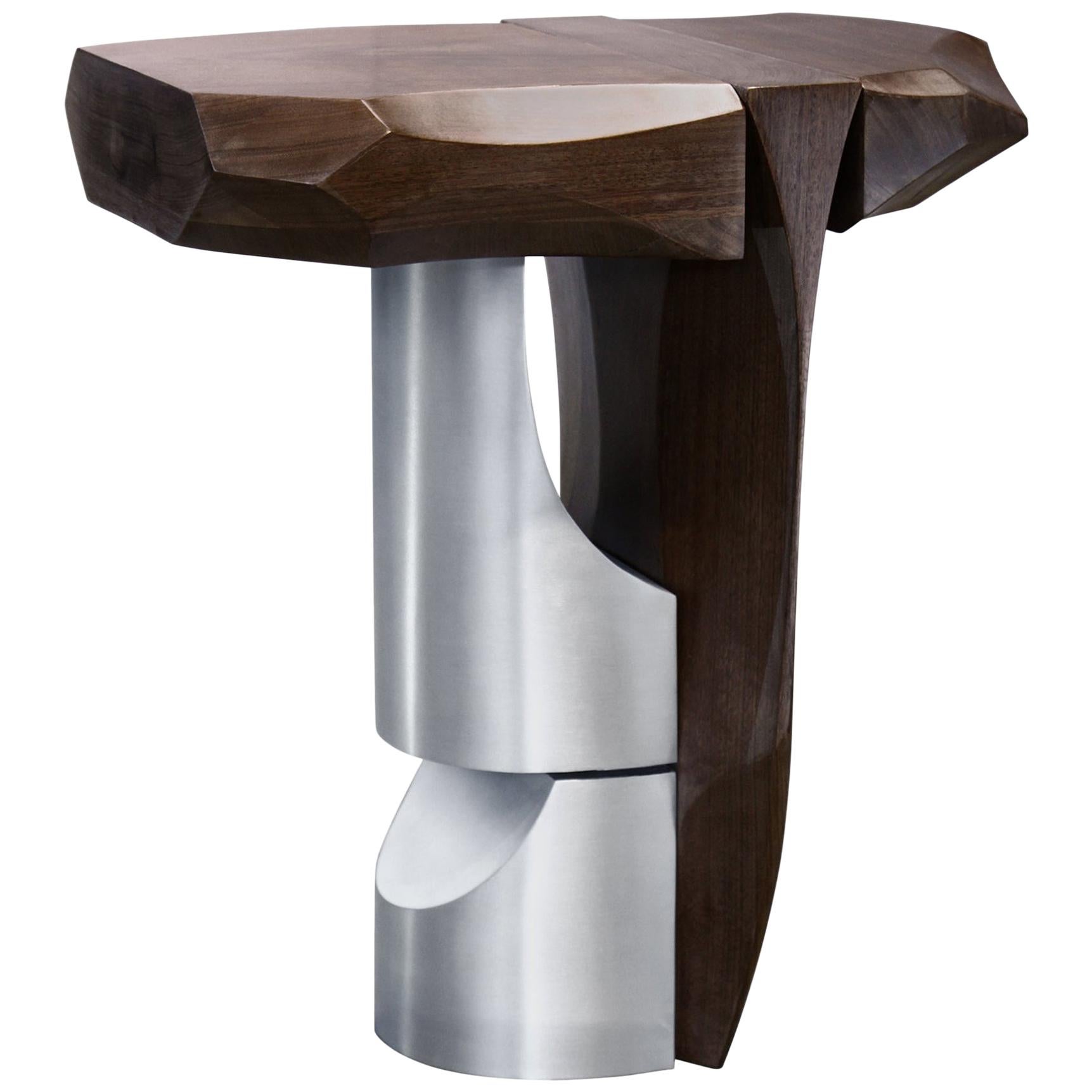 Side Table by Todomuta Studio Small Size American Walnut Aluminum Brown & Silver For Sale