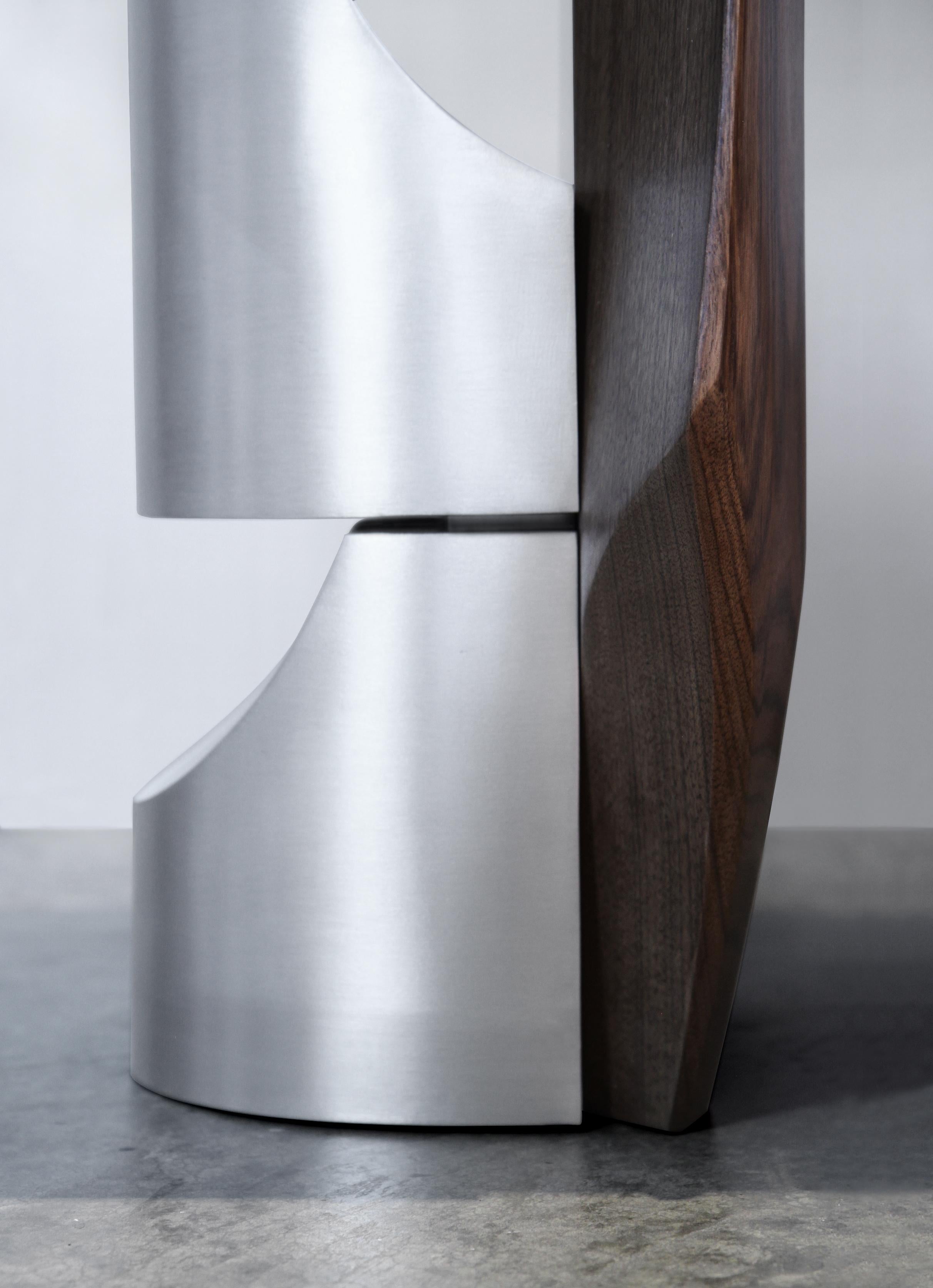 Side Table by Todomuta Studio Small Size American Walnut Aluminum Brown & Silver In New Condition For Sale In Beverly Hills, CA