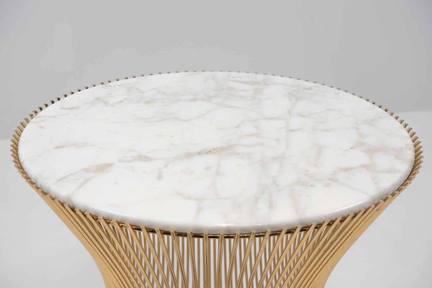 Americano Side Table by Warren Platner for Knoll Int, calacatta marble top 18k Gold plated in vendita