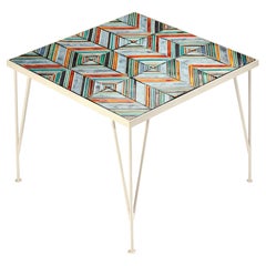 Beistelltisch Caldas Square Ocean Stripes mit portugiesischen Kacheln für den Außenbereich