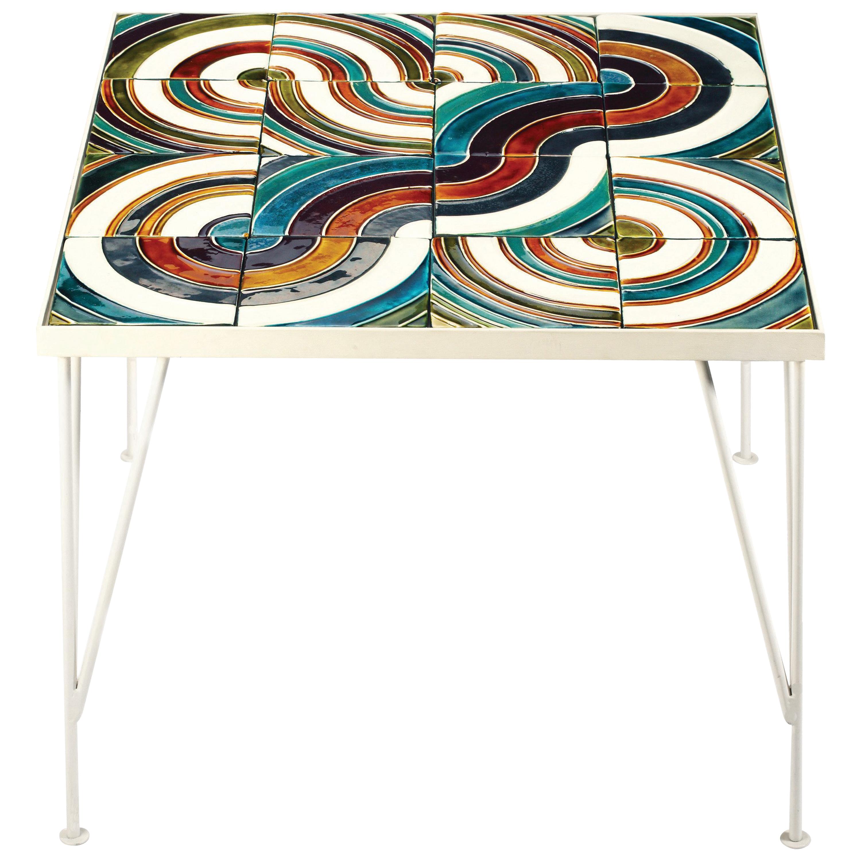 Side Table Caldas Square with Portuguese Tiles for Outdoors For Sale