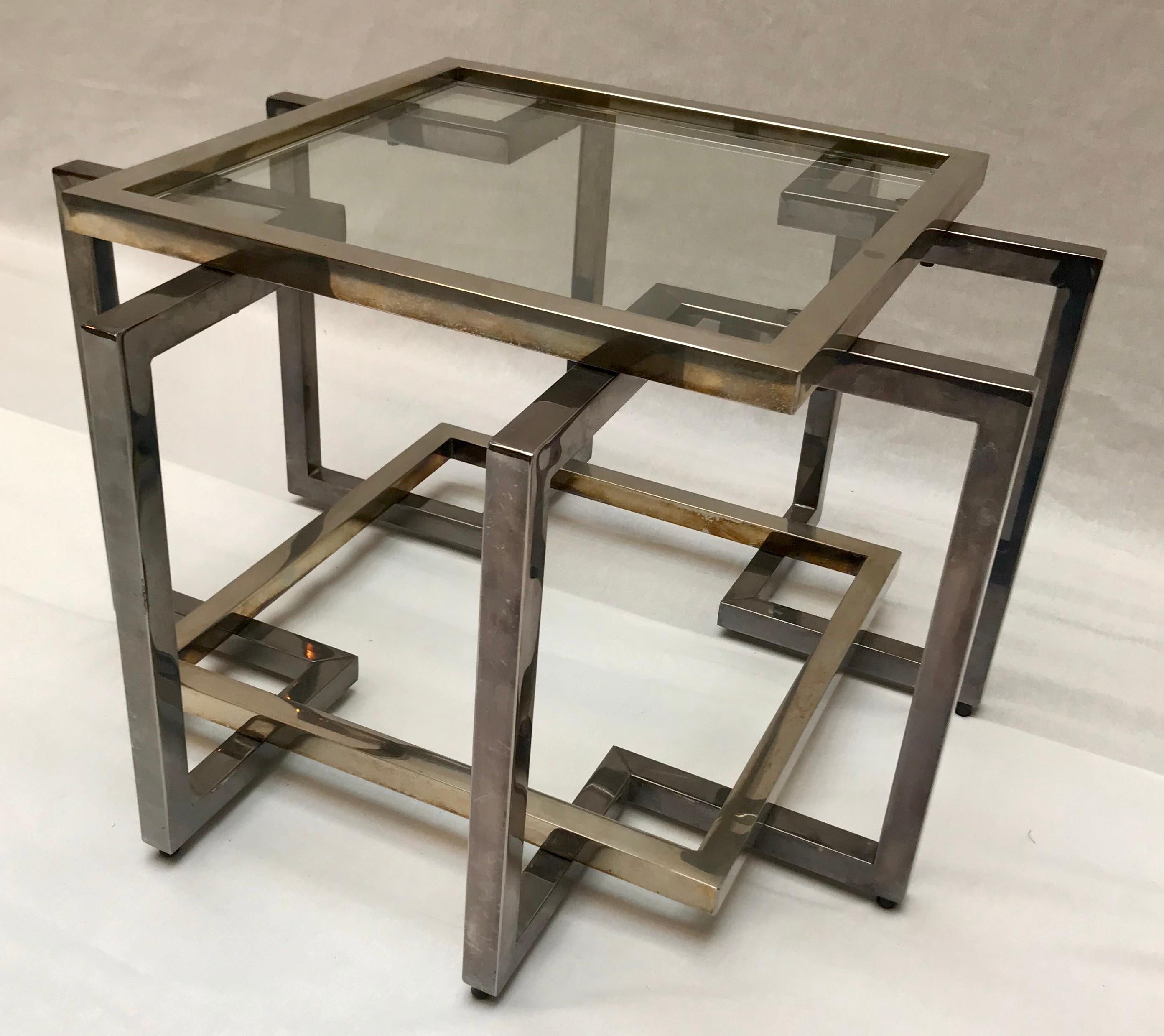 Mid-Century Modern Side Table Chrome and Brass, Willy Rizzo, 1970 For Sale