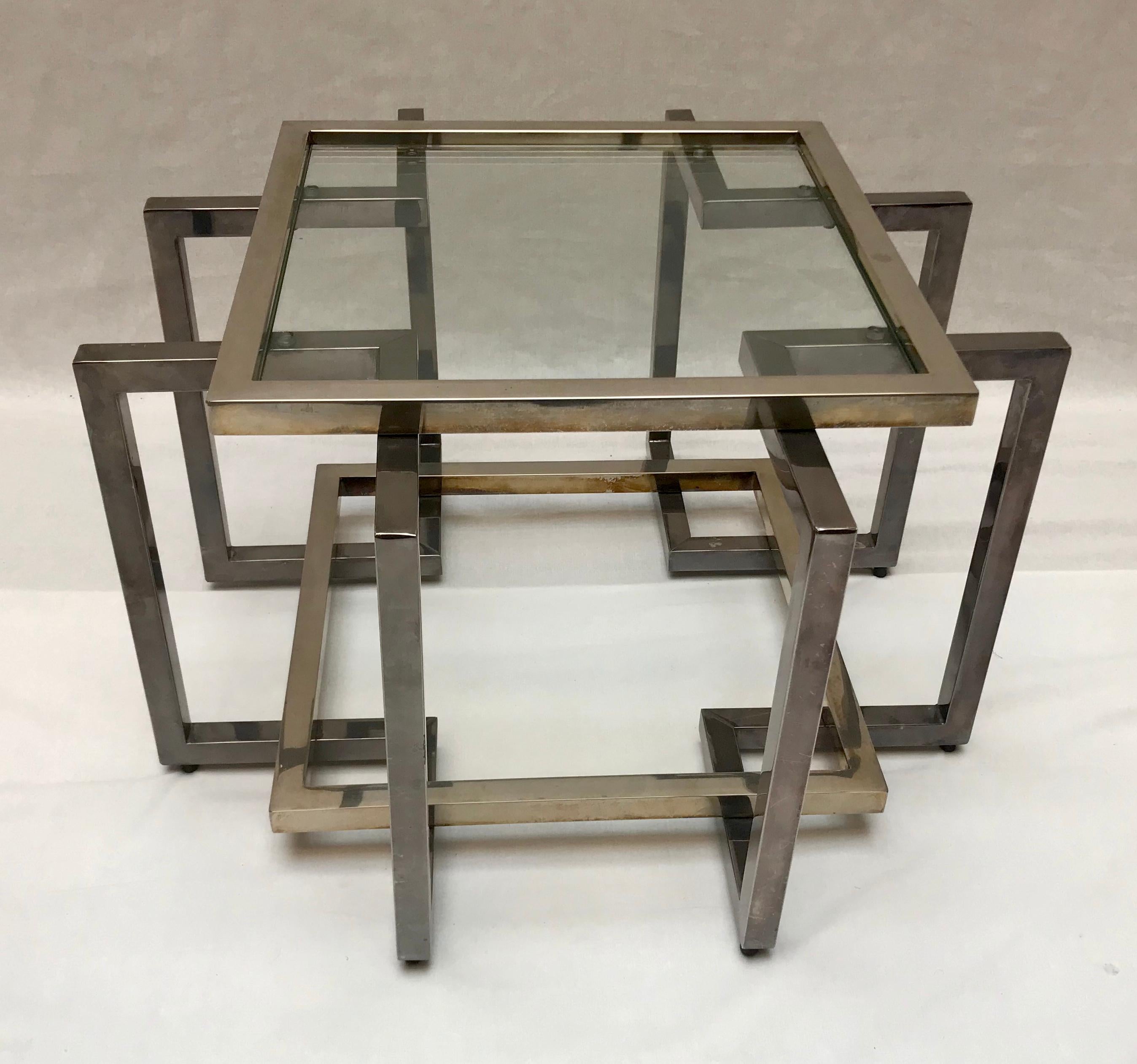 Side Table Chrome and Brass, Willy Rizzo, 1970 For Sale 1