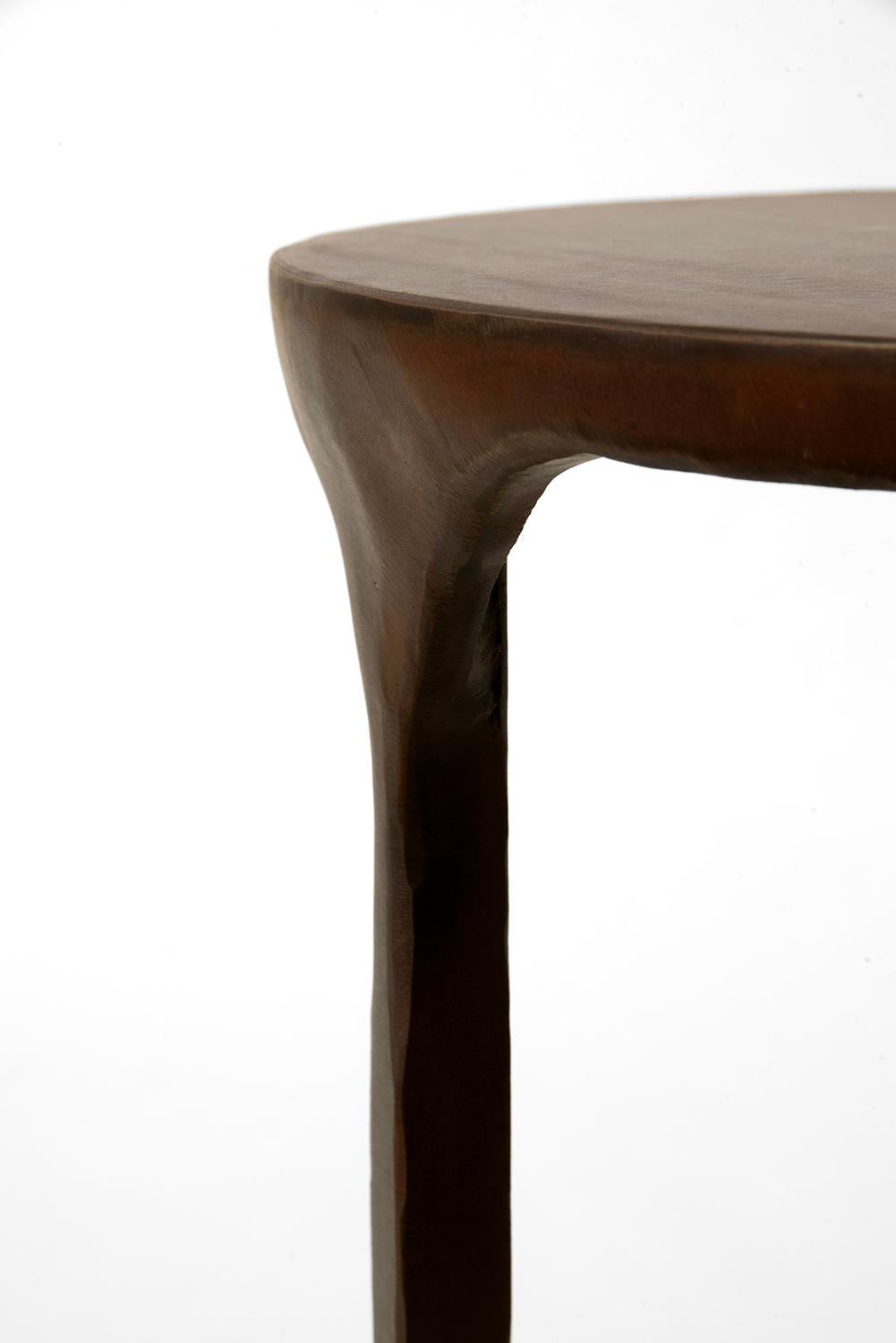 Hand-Crafted Side Table Classic Modern Bronze Steel Minimalist Hand-Shaped Contemporary For Sale