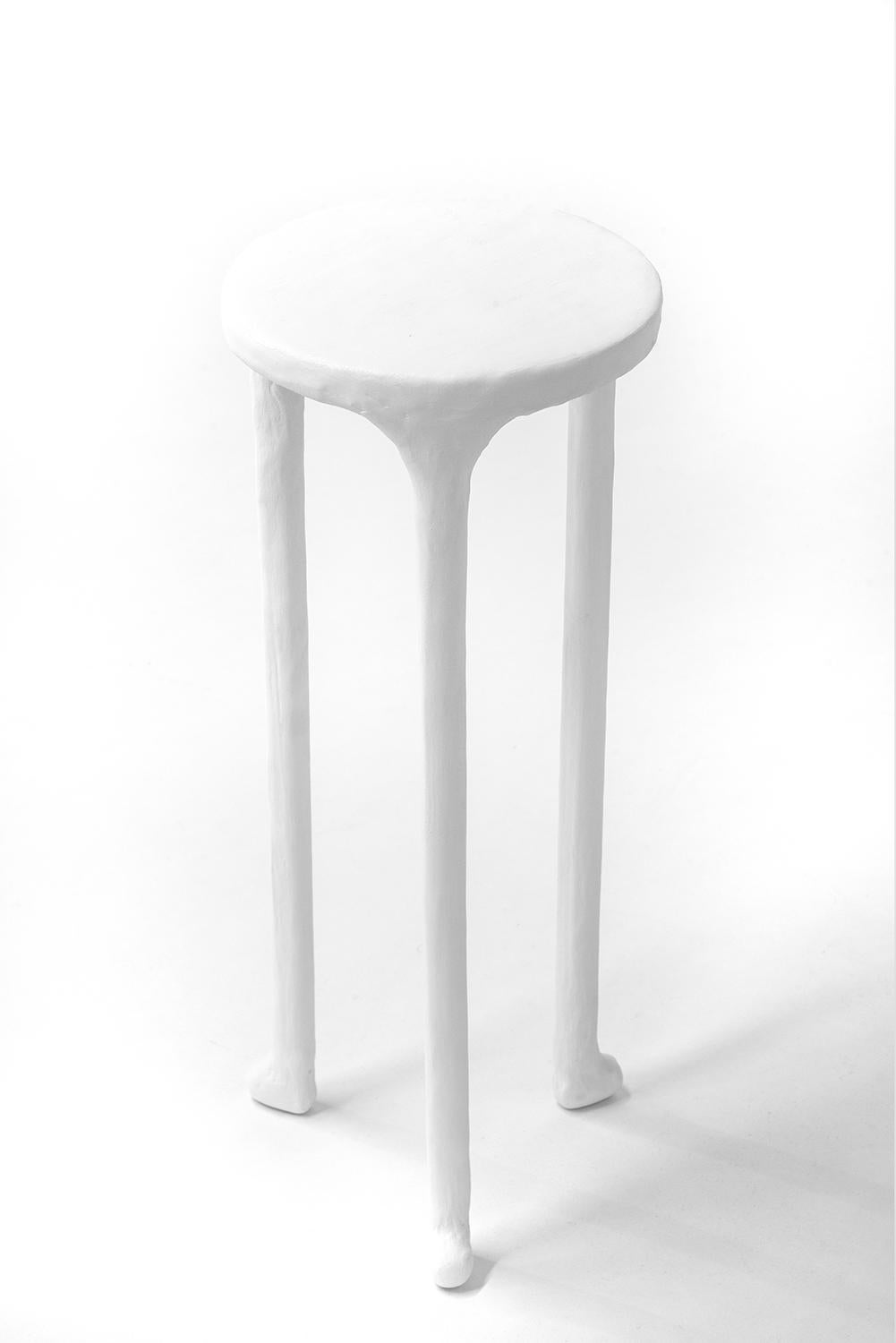 American Side Table Classic Modern White Plaster and Steel Minimalist Hand-Shaped Contemp For Sale