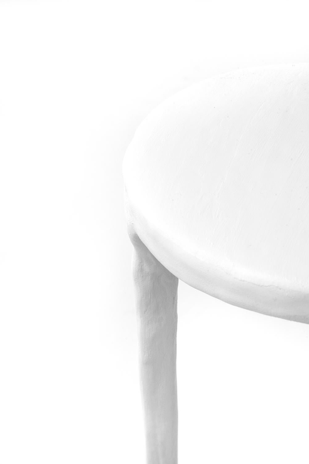 Cast Side Table Classic Modern White Plaster and Steel Minimalist Hand-Shaped Contemp For Sale