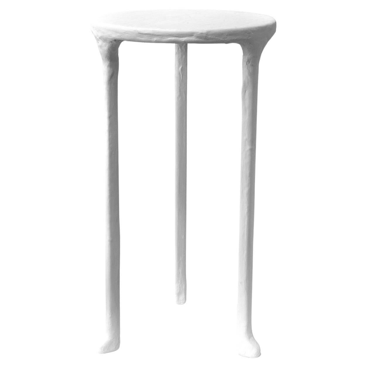 Side Table Classic Modern White Plaster and Steel Minimalist Hand-Shaped Contemp For Sale
