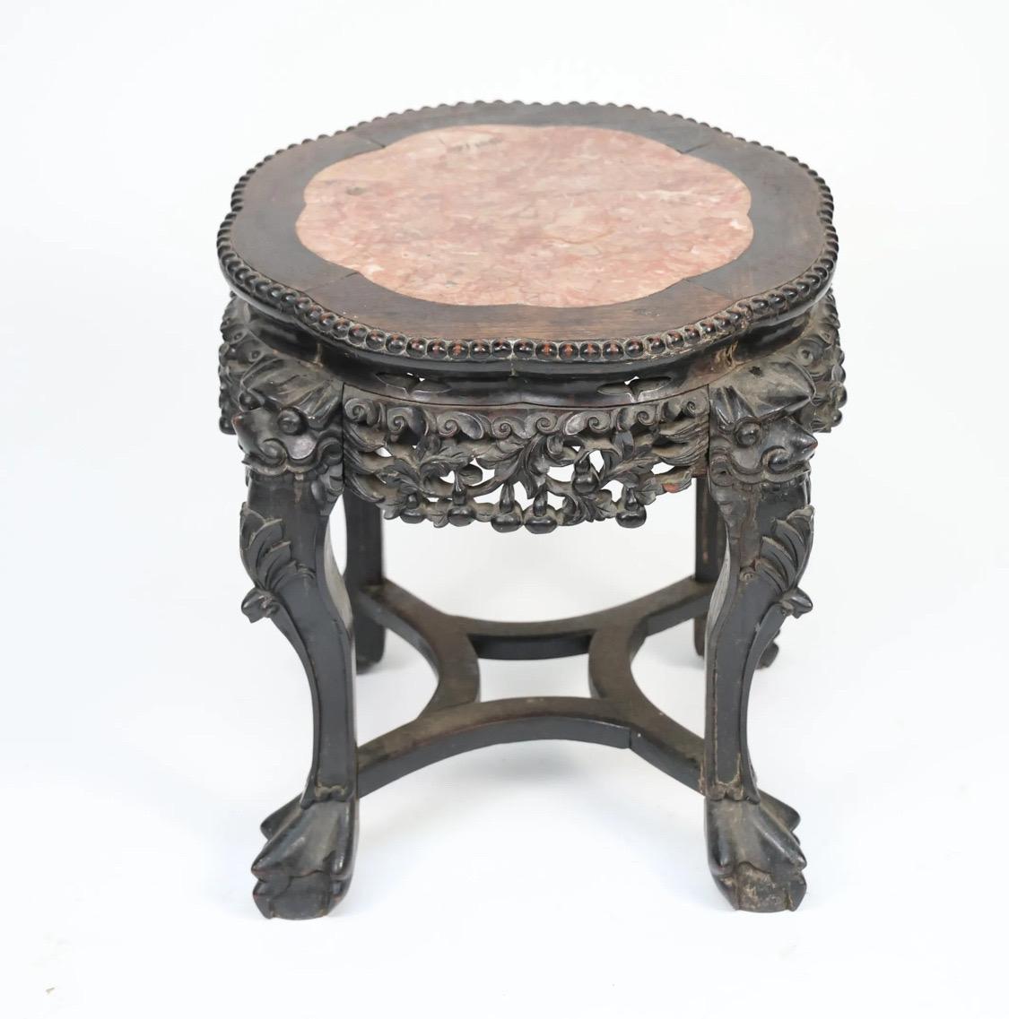 Tavolino, console, piedistallo - legno intagliato e marmo - Cina - 19° secolo in vendita 4