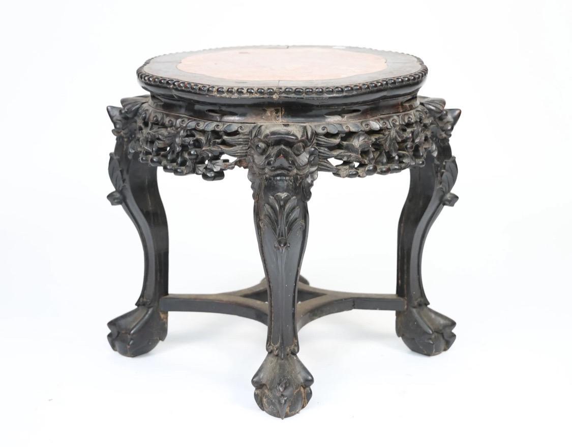 Qing Tavolino, console, piedistallo - legno intagliato e marmo - Cina - 19° secolo in vendita