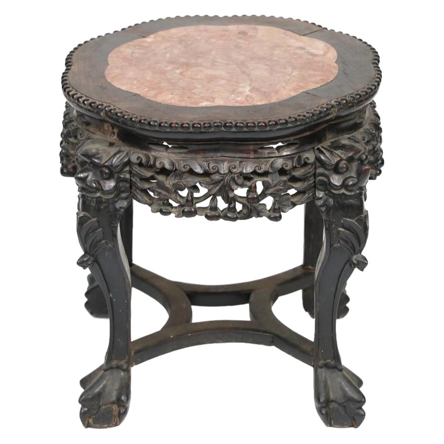 Mesa auxiliar, consola, pedestal - madera tallada y mármol - China - XIX