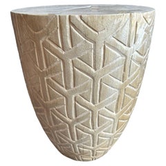 Side Table Crafted from Solid Mango Wood, Carved Detailing, Bleached Finish