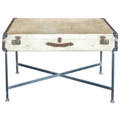 Side Table Crafted with Vintage French Luggage and Custom Iron Base