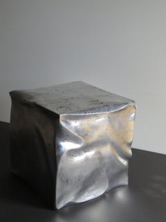Side Table Cube in Organic Silvered Design Handmade in Germany