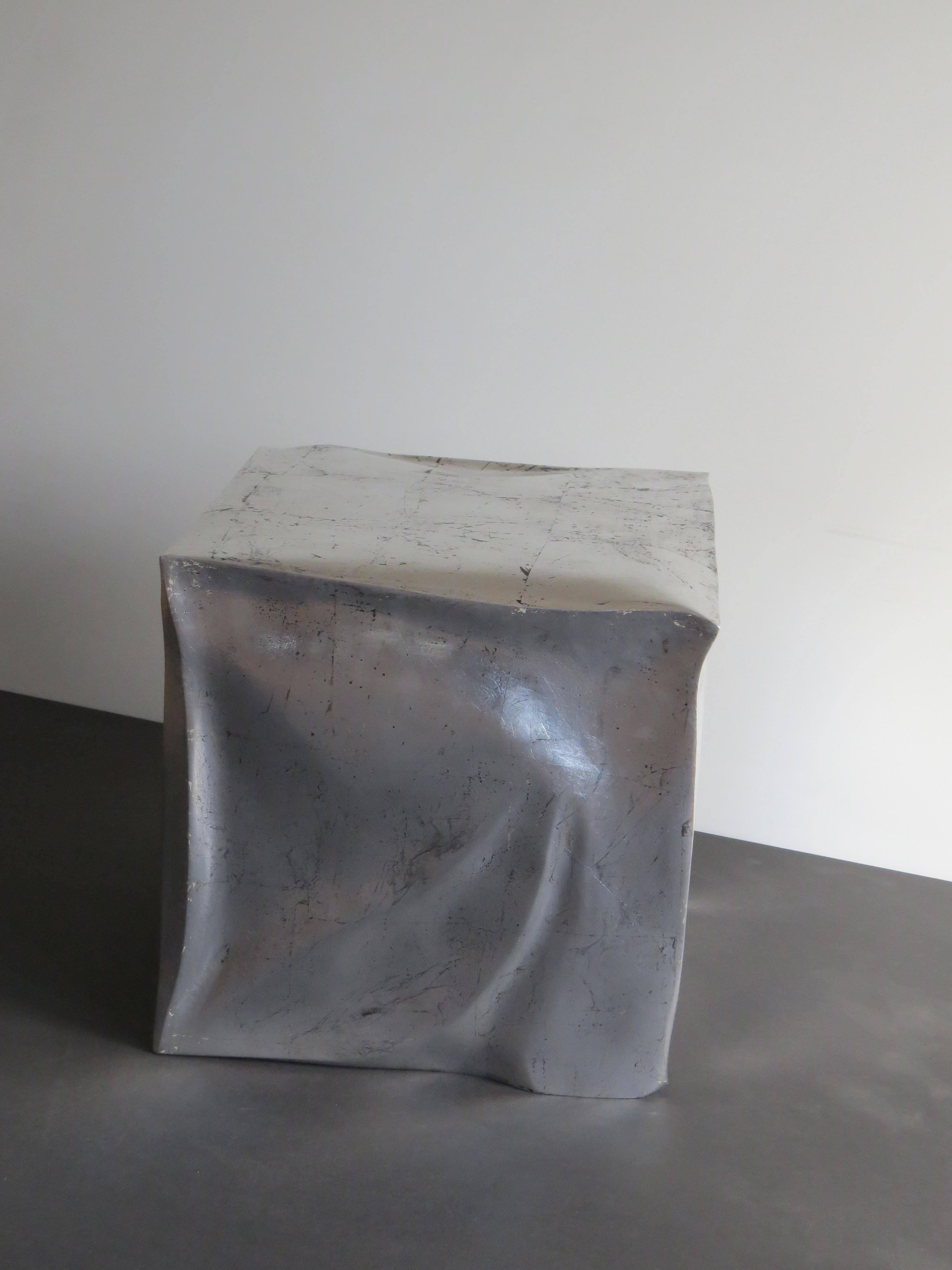 Side Table Cube in Organic Silvered Design Handmade in Germany In New Condition For Sale In Dietmannsried, Bavaria