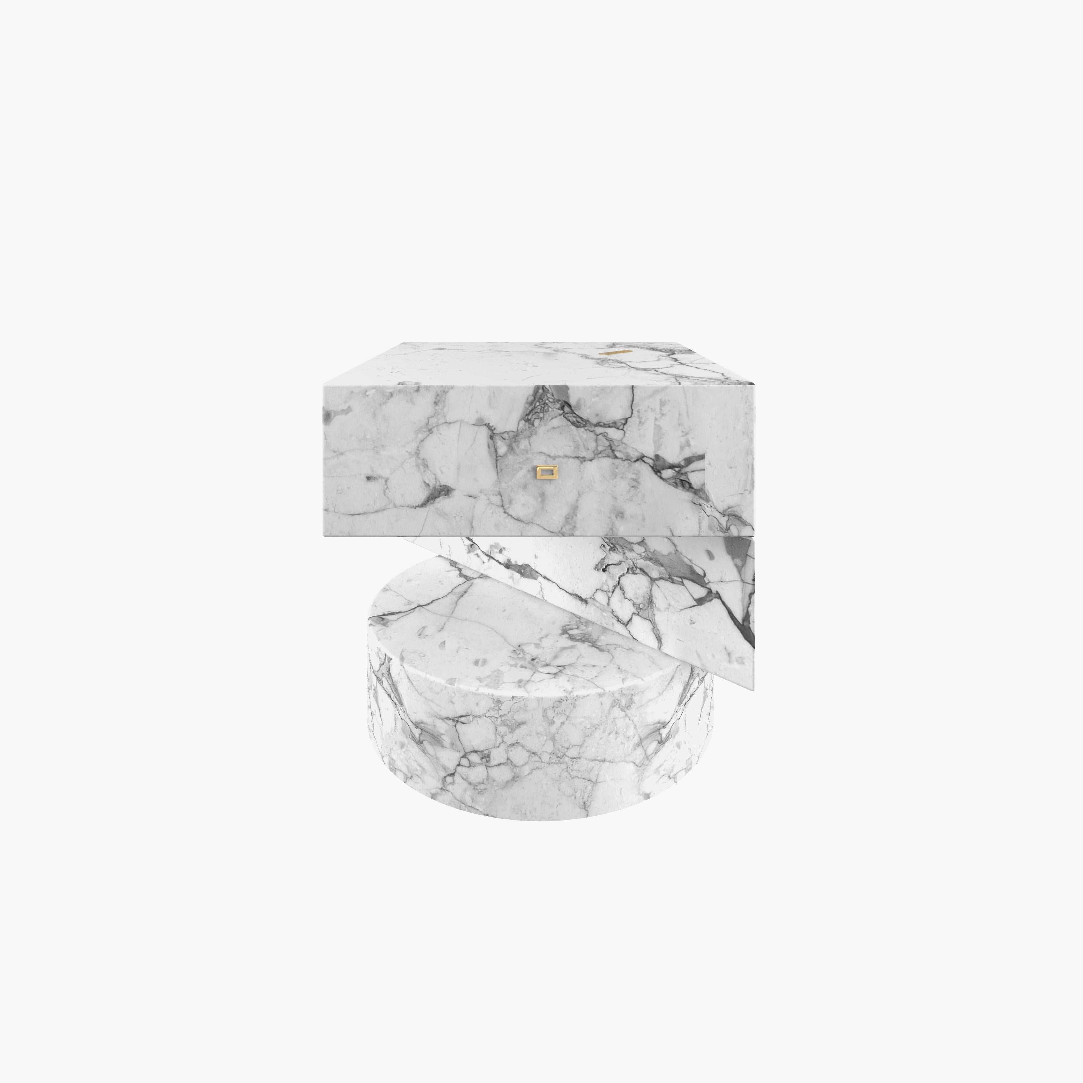 Beistelltisch, Kreis aus weißem Marmor, quadratisch, Dreieck 45x45x45cm, handgefertigt pc1/1