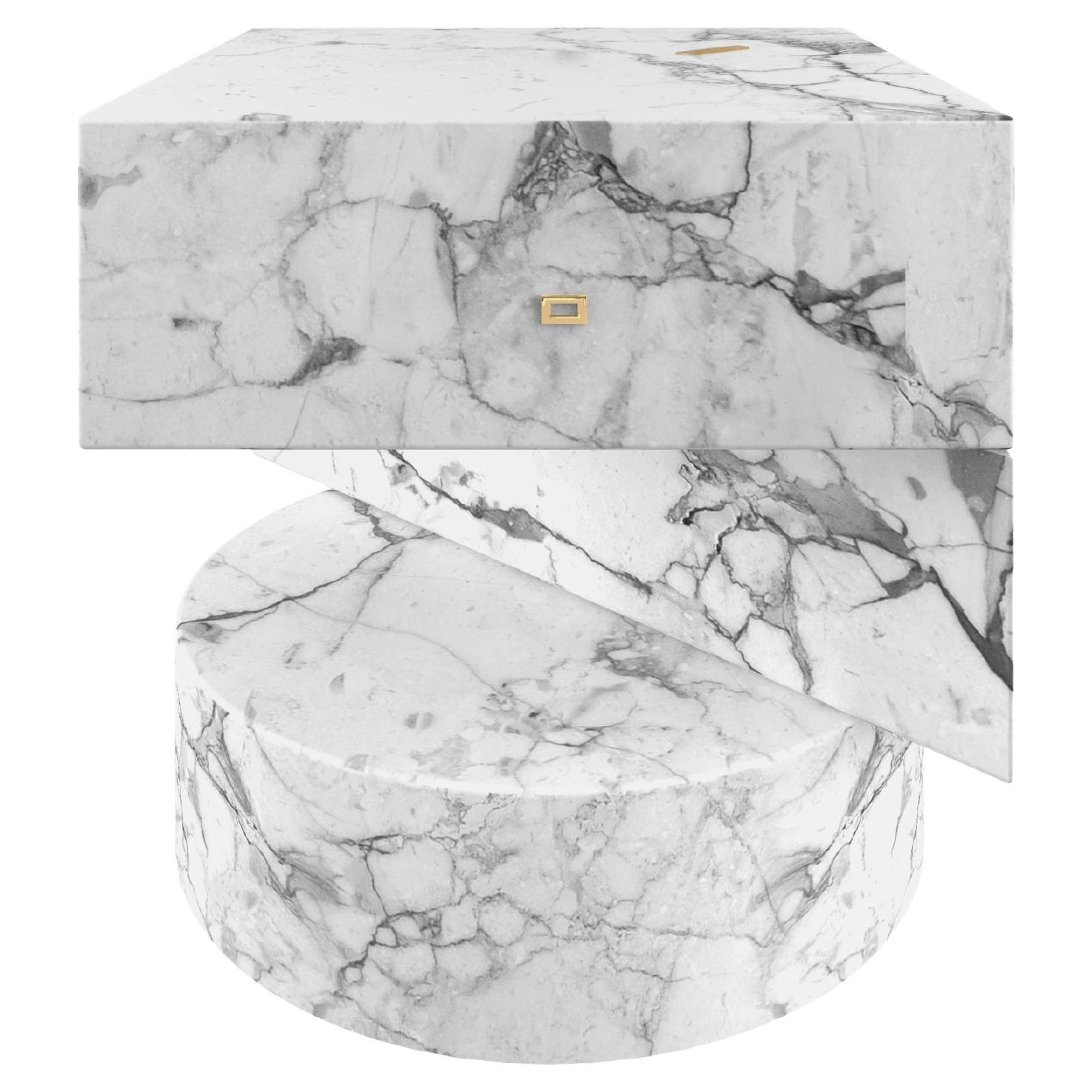 Side Table/ Night Stand
by FELIX SCHWAKE

FS 124
CM L45 B45 H45
IN L17,72 B17,72 H17,72
Arabescato Marble, white
Felix Schwake
2024

Functional Art Sculpture.
One of a kind piece. 
Made to order by award winning German designer Felix Schwake.
Signed