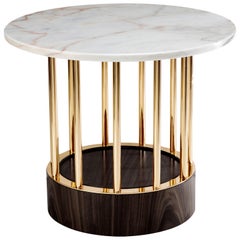 Side Table in Brass, Wood and Marble Eileen