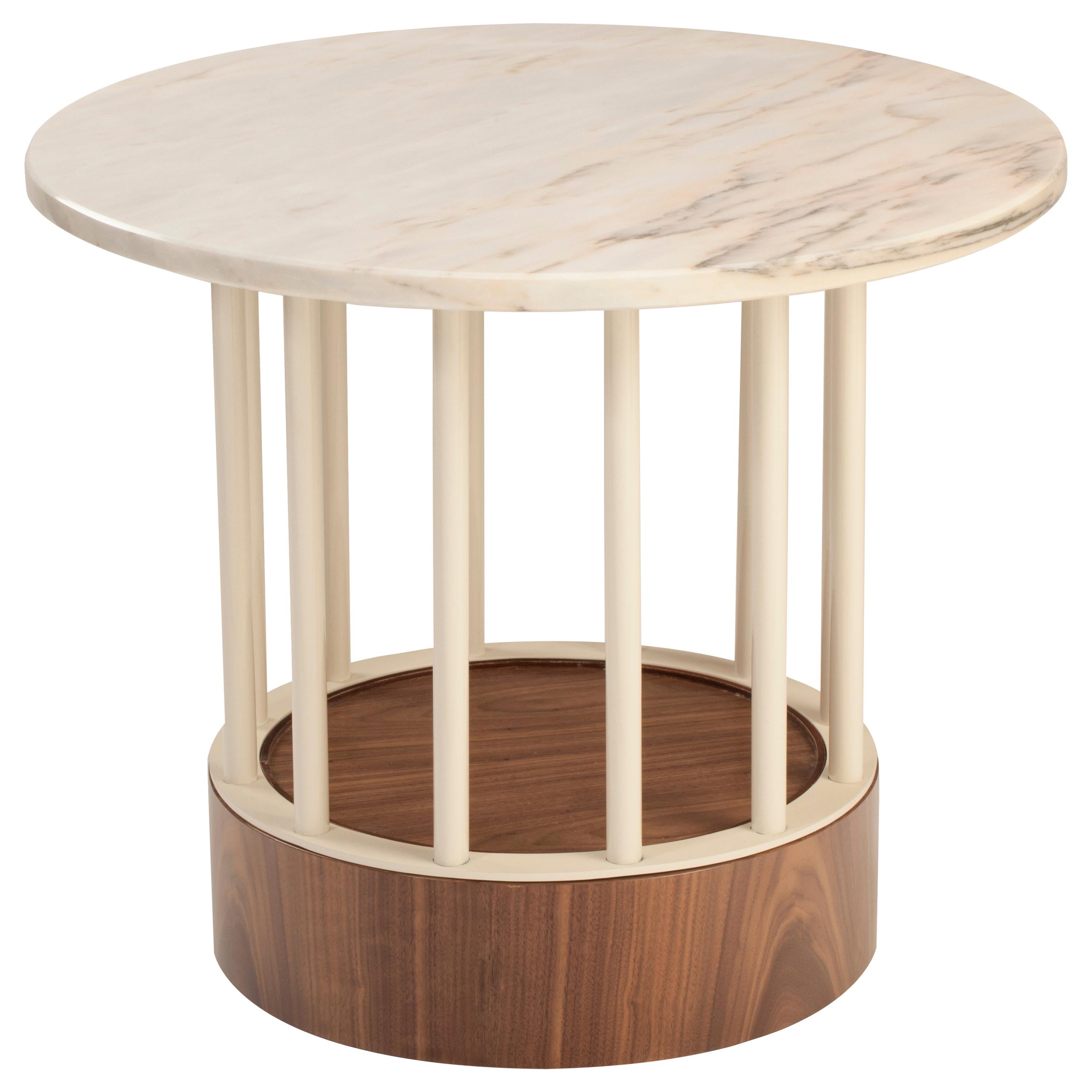 Side Table Eileen in Marble, Lacquered Metal and Plywood For Sale