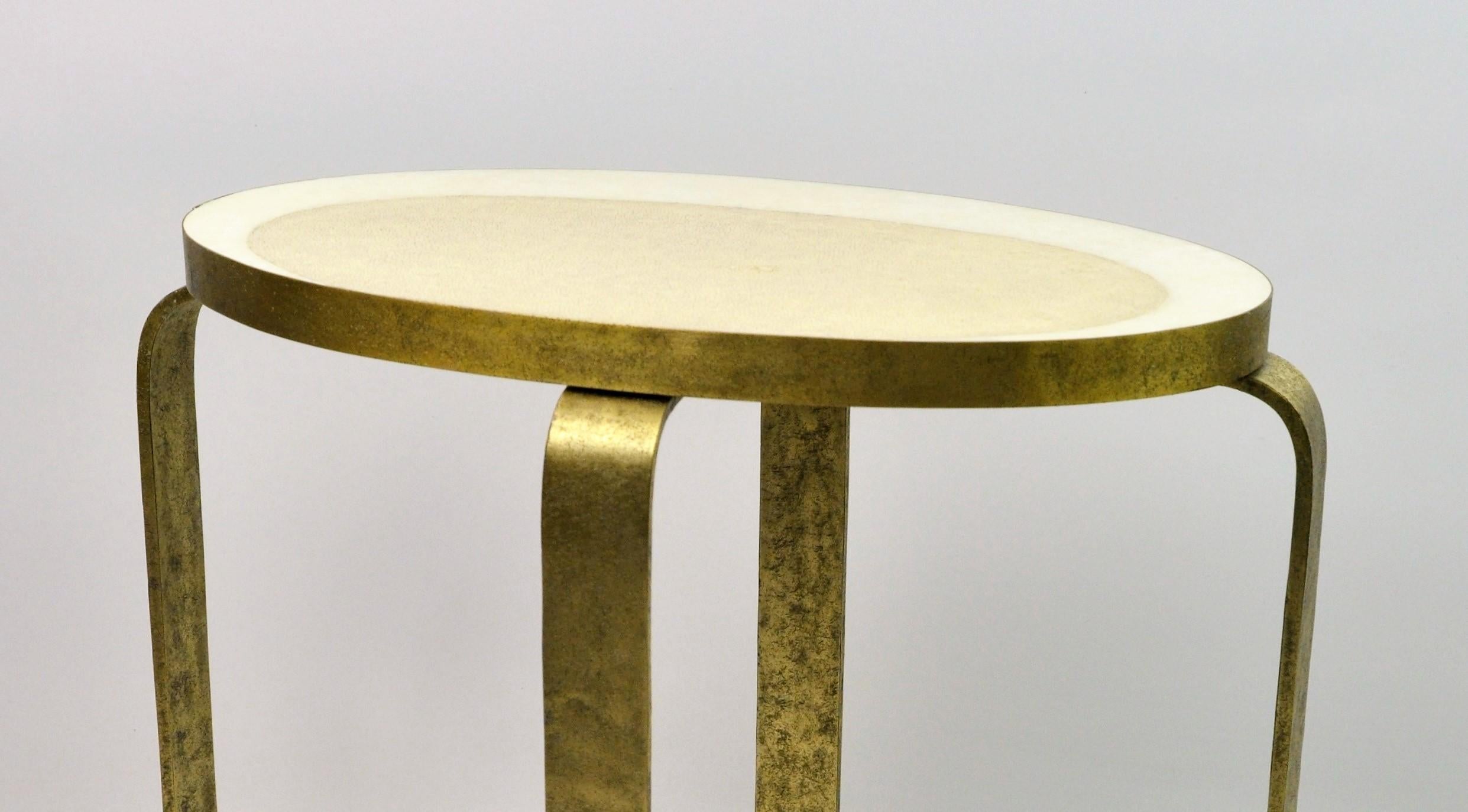Modern Side Table Eliptus in Shagreen and Textured Brass by Ginger Brown For Sale