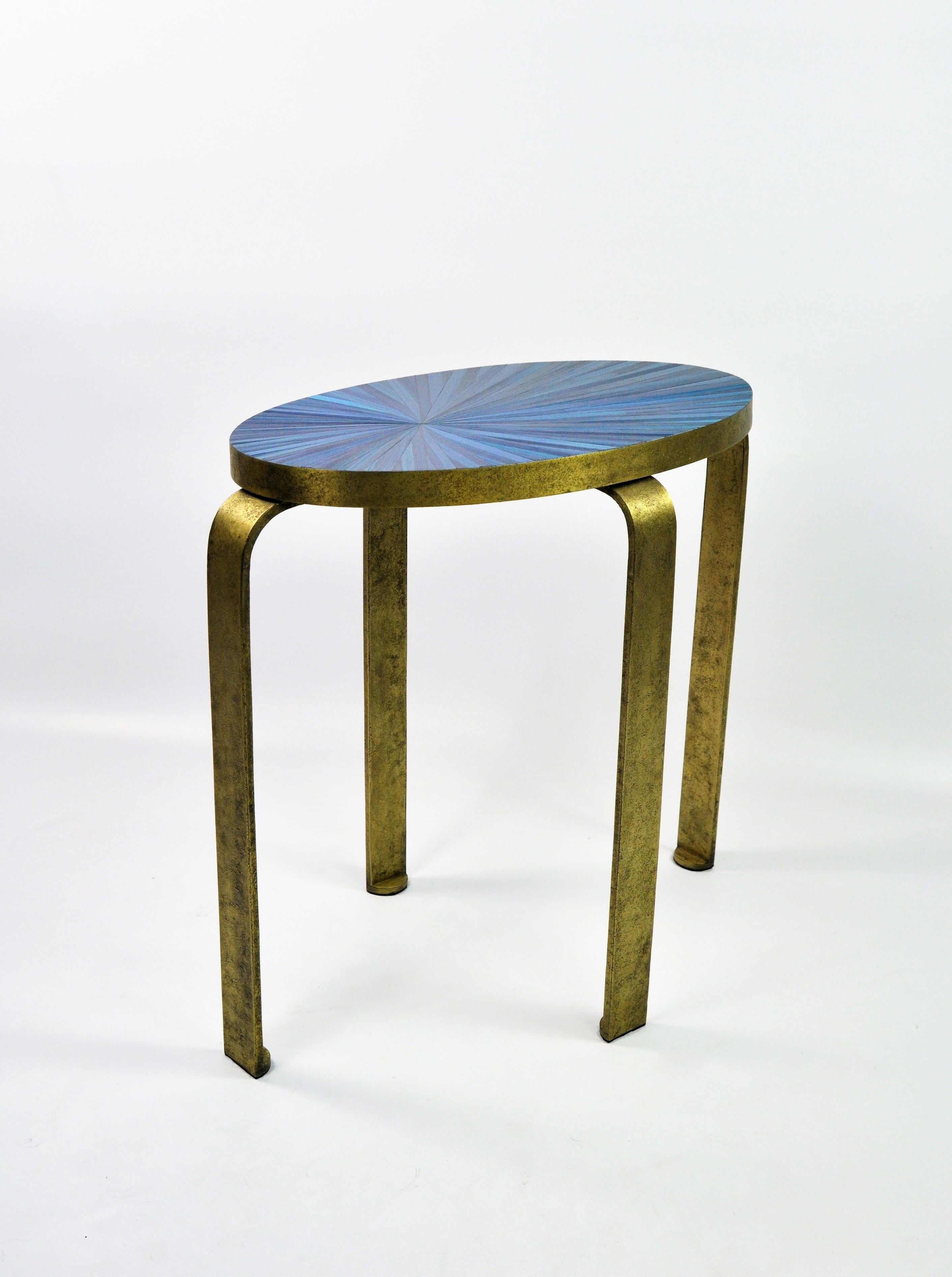 Hammered Side Table Eliptus in Shagreen and Textured Brass by Ginger Brown For Sale