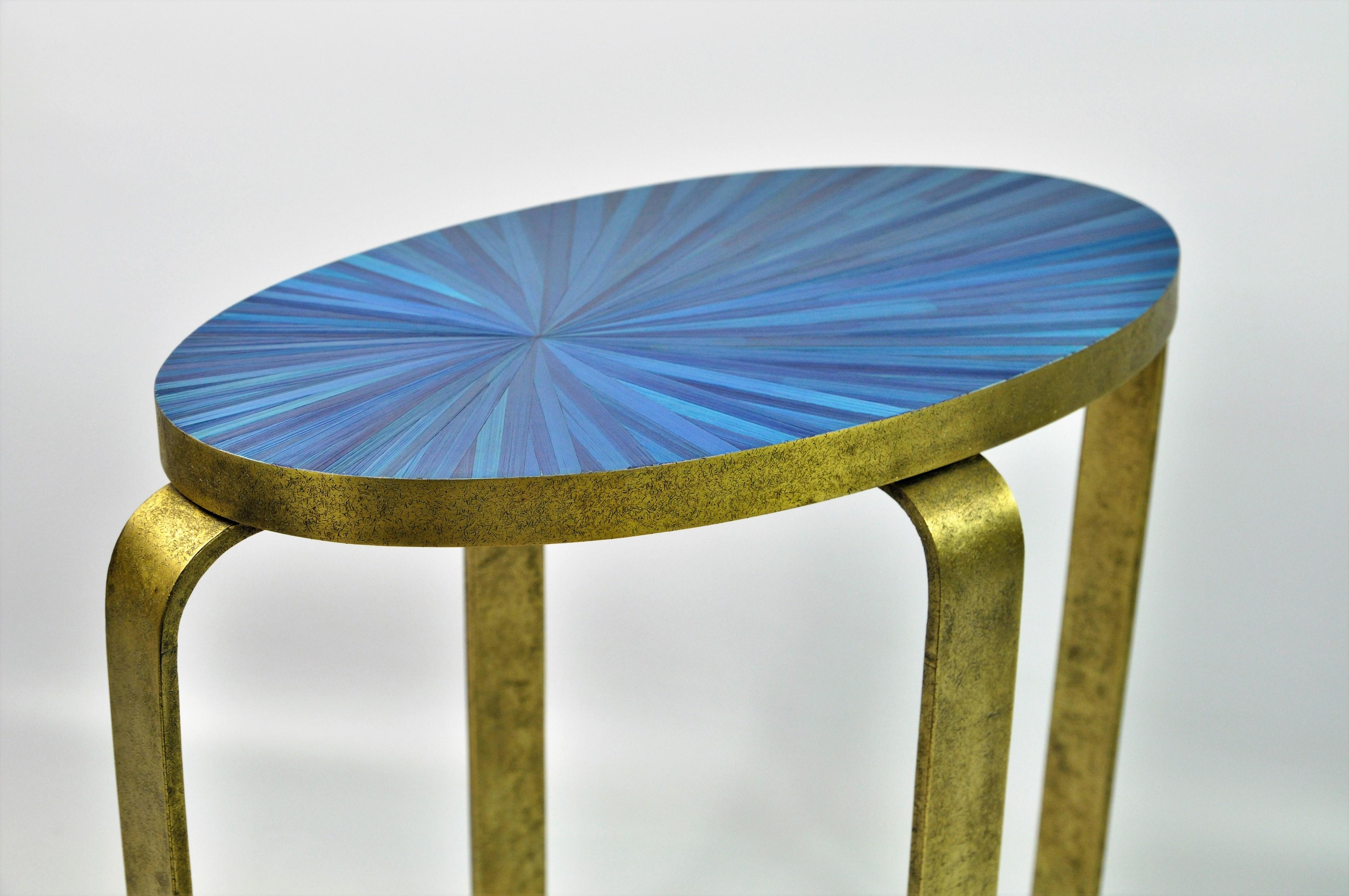 Contemporary Side Table Eliptus in Shagreen and Textured Brass by Ginger Brown For Sale