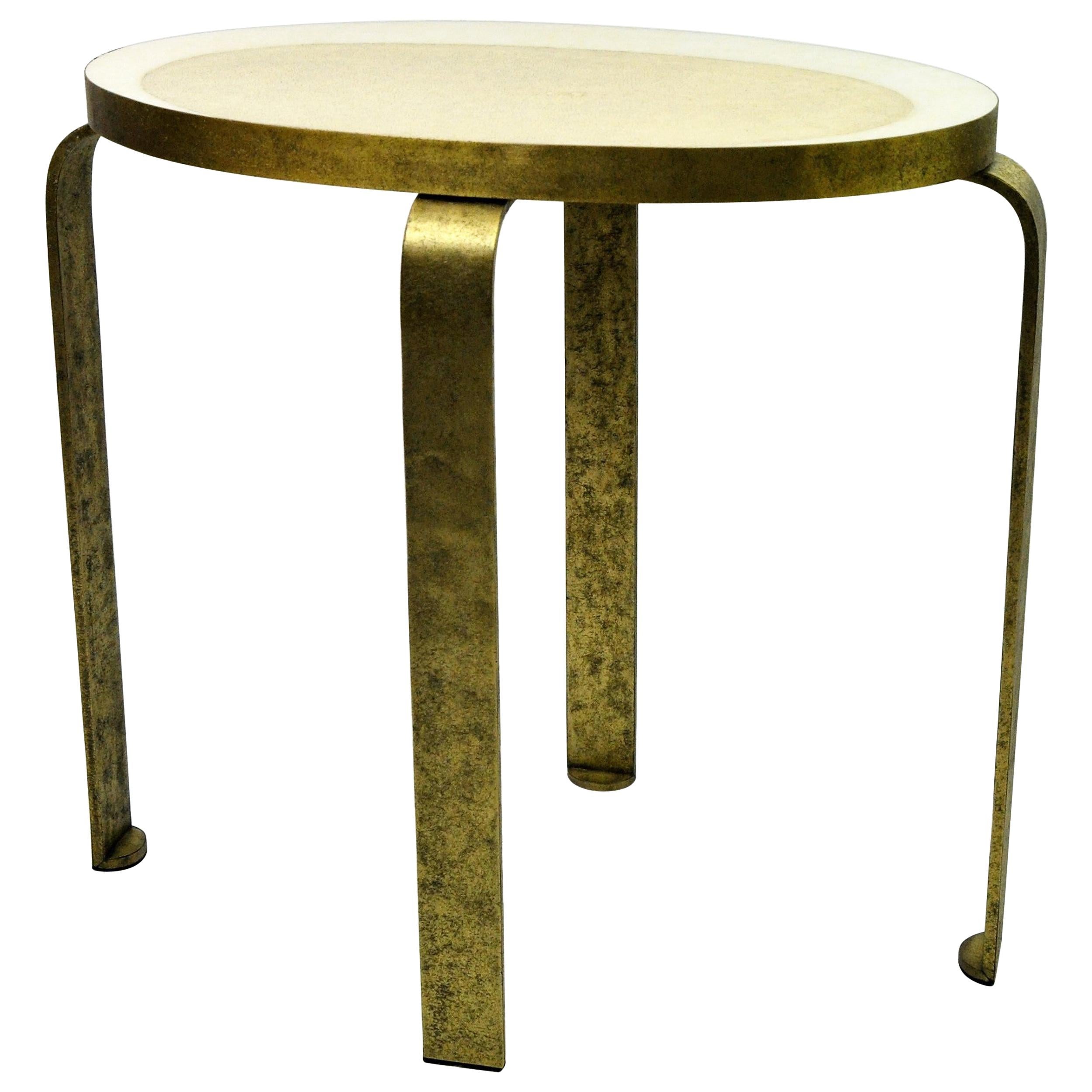 Side Table Eliptus in Shagreen and Textured Brass by Ginger Brown For Sale