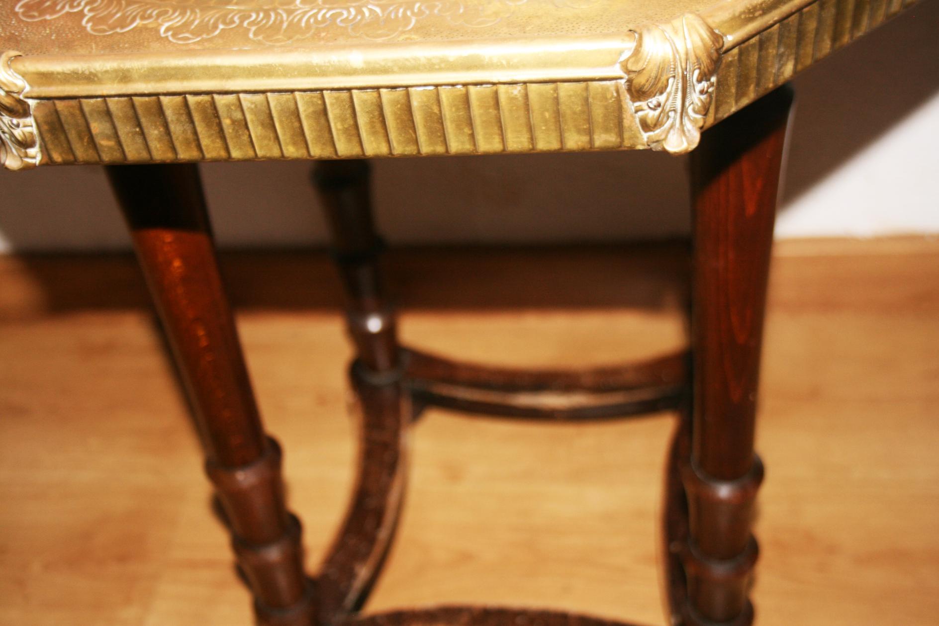 Other Side Table Embossed Brass Topu and Wooden Legs, England