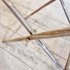 Side table, foldable with bamboo imitated metal base, Hollywood Regency.