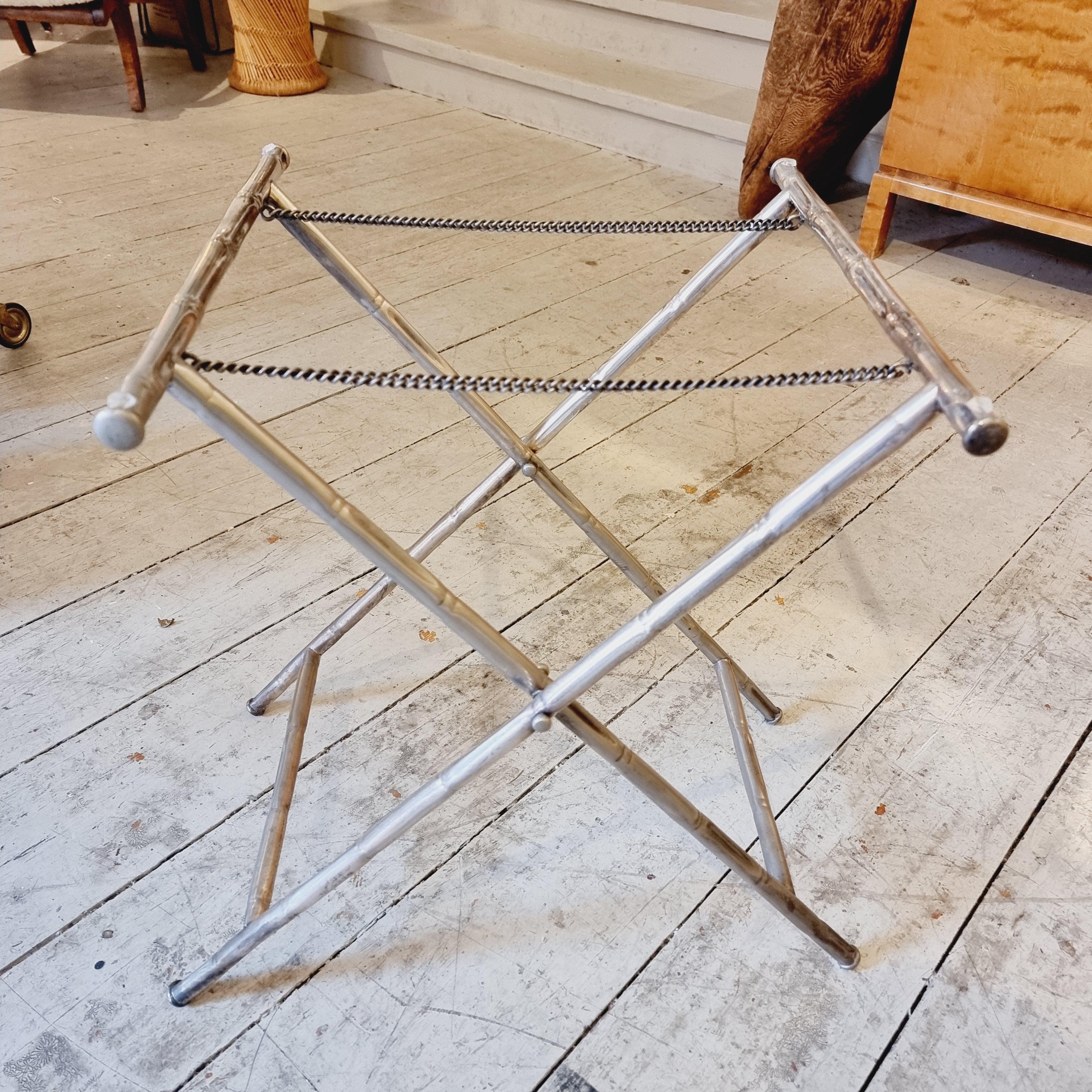 Side table, foldable with bamboo imitated metal base, Hollywood Regency. For Sale 2